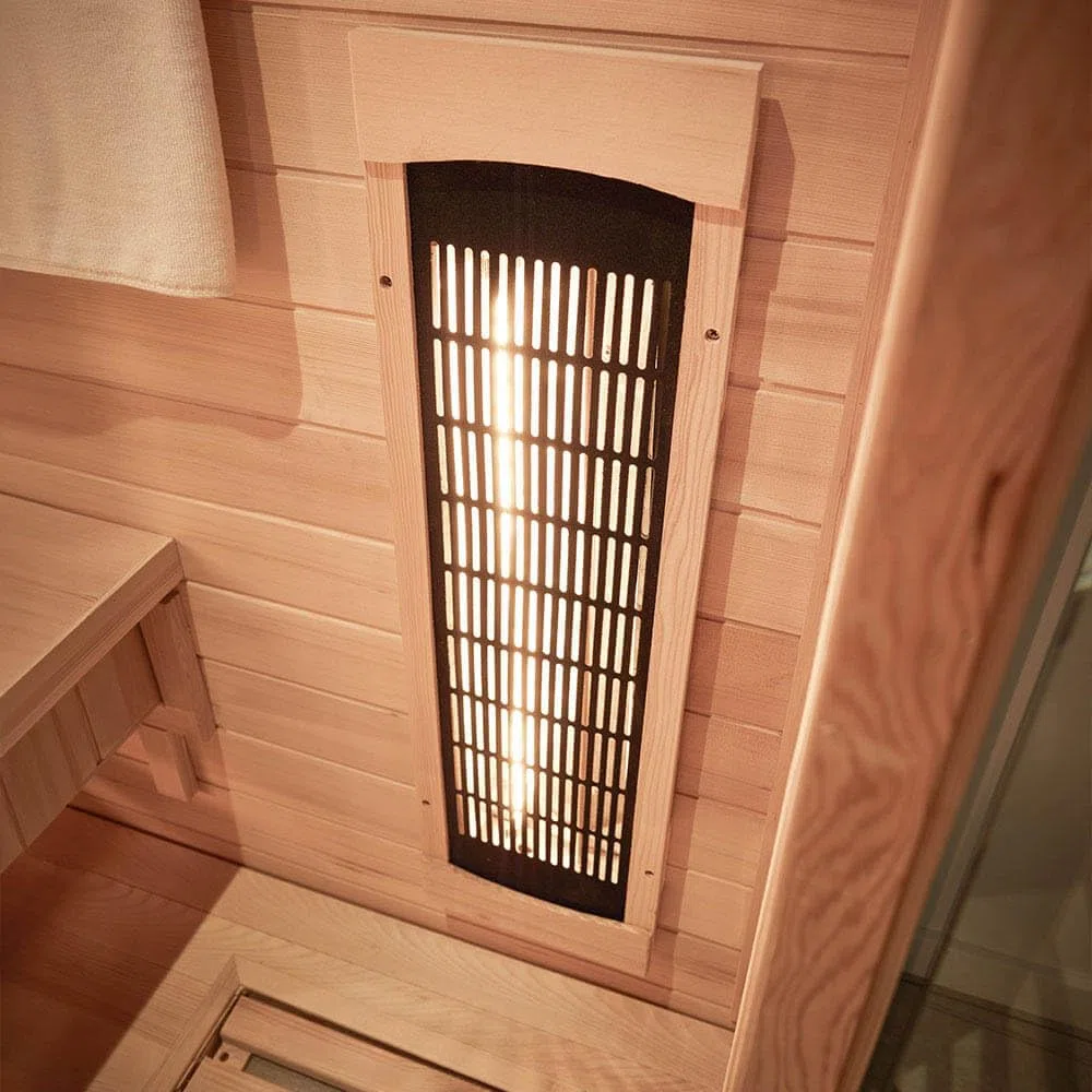 HOME DELUXE - Cabine infrarouge REDSUN M DELUXE - 120 x 105 x 190 cm - pour 2 personnes, 5 émetteurs à spectre complet, bois : sapin de HemlockI Sauna infrarouge, sauna, cabine chauffante, infrarouge