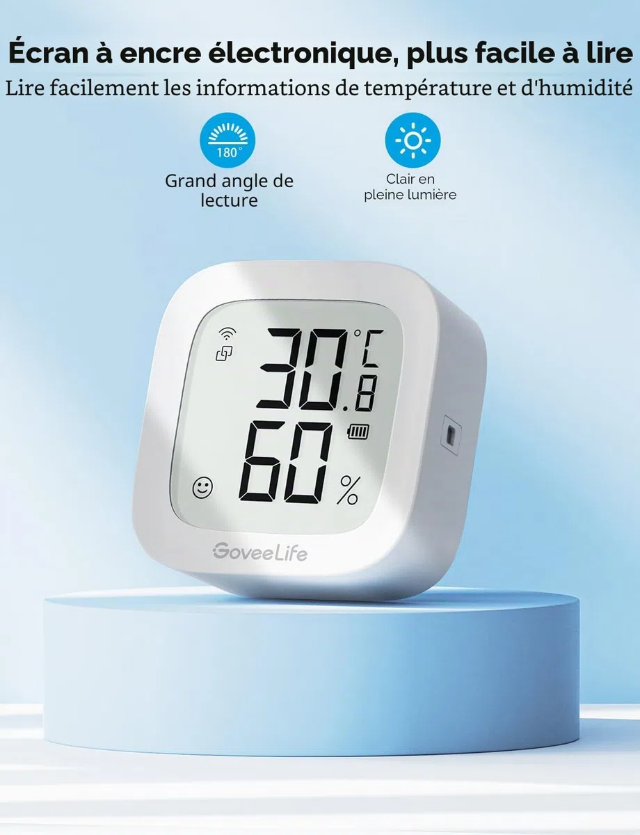 GoveeLife Hygromètre Wi-Fi Thermomètre numérique Température Humidité Intérieur Contrôle à distance Notification Application Stockage Données