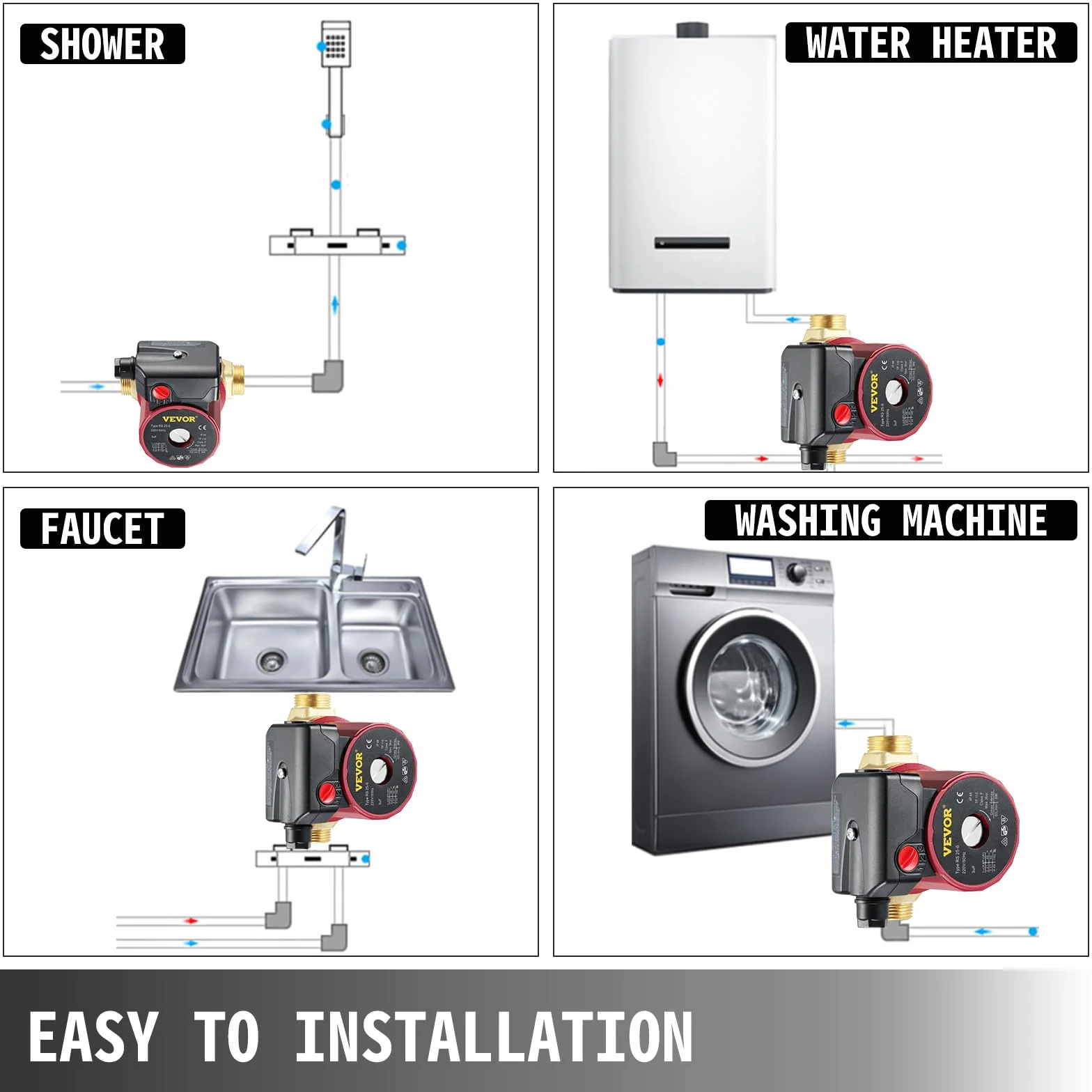 SucceBuy Pompe de Circulation d'Eau Silencieux Pompe à Eau Domestique avec Débit Maximal 50L/min Hauteur 6m Boîtier en Fonte Tête de Pompe en Laiton pour Faciliter la Circulation d'Eau