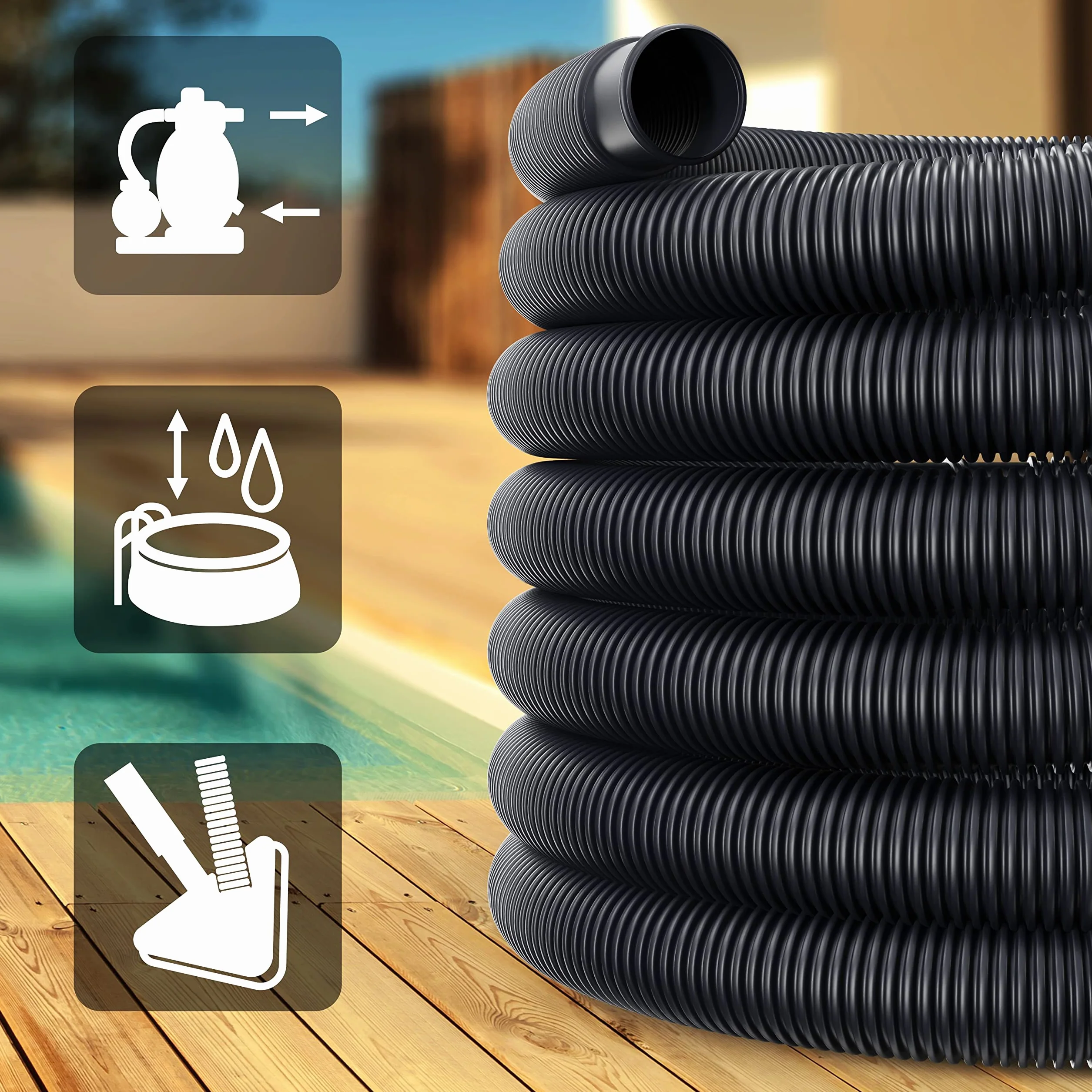 Monzana Tuyau Piscine 32 mm 6m Flexible Filtration Hors-Sol Pompe Filtre à Sable Noir