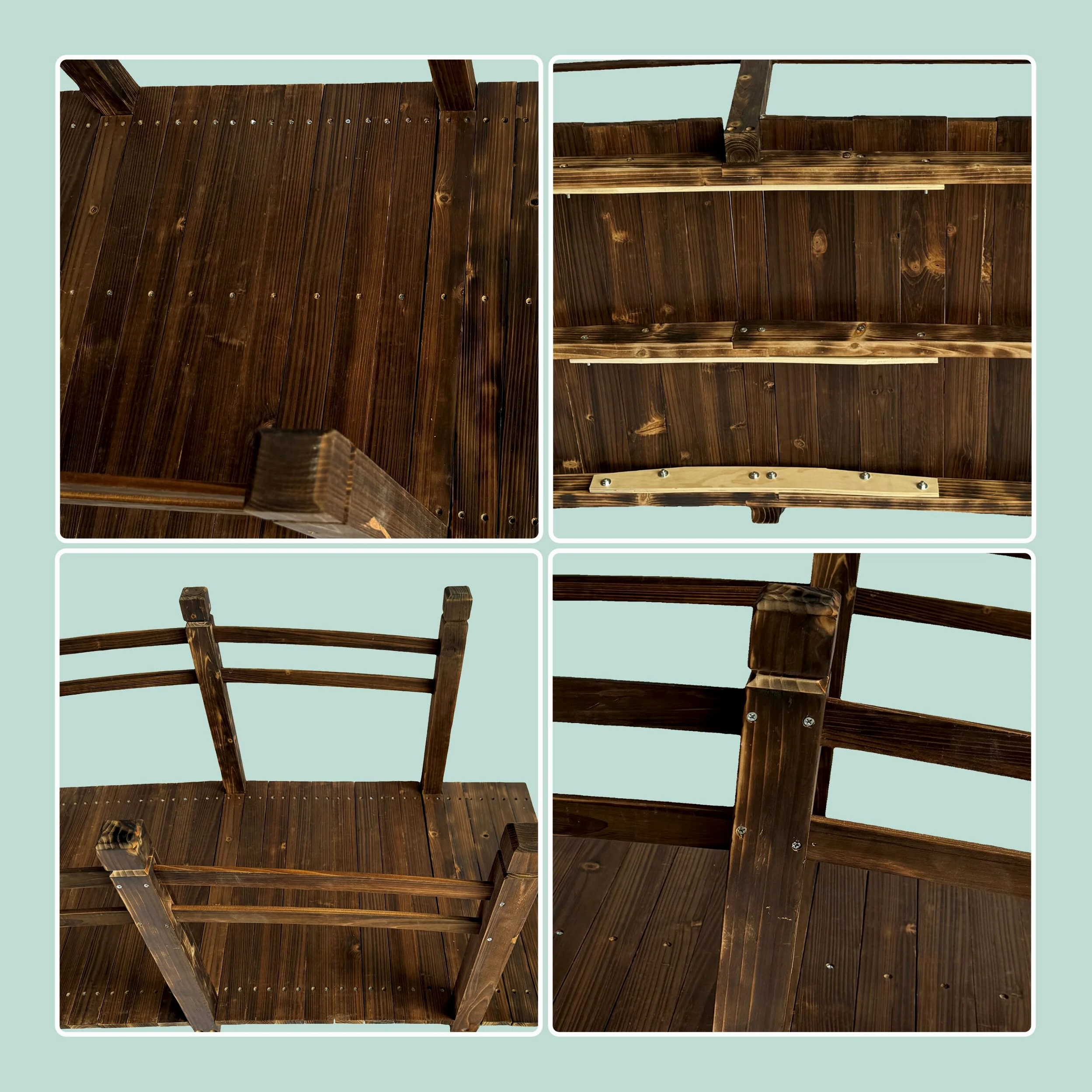 Relaxdays Pont de Jardin en Bois, Garde-Corps pour étang, Brun, 58 x 171,5 x 75 cm, 200 kg