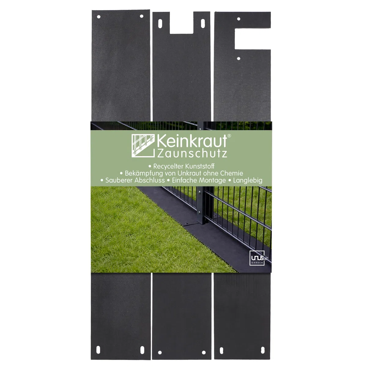UNUS Keinkraut Protection contre les mauvaises herbes en plastique recyclé pour le coin de clôture S3 Noir