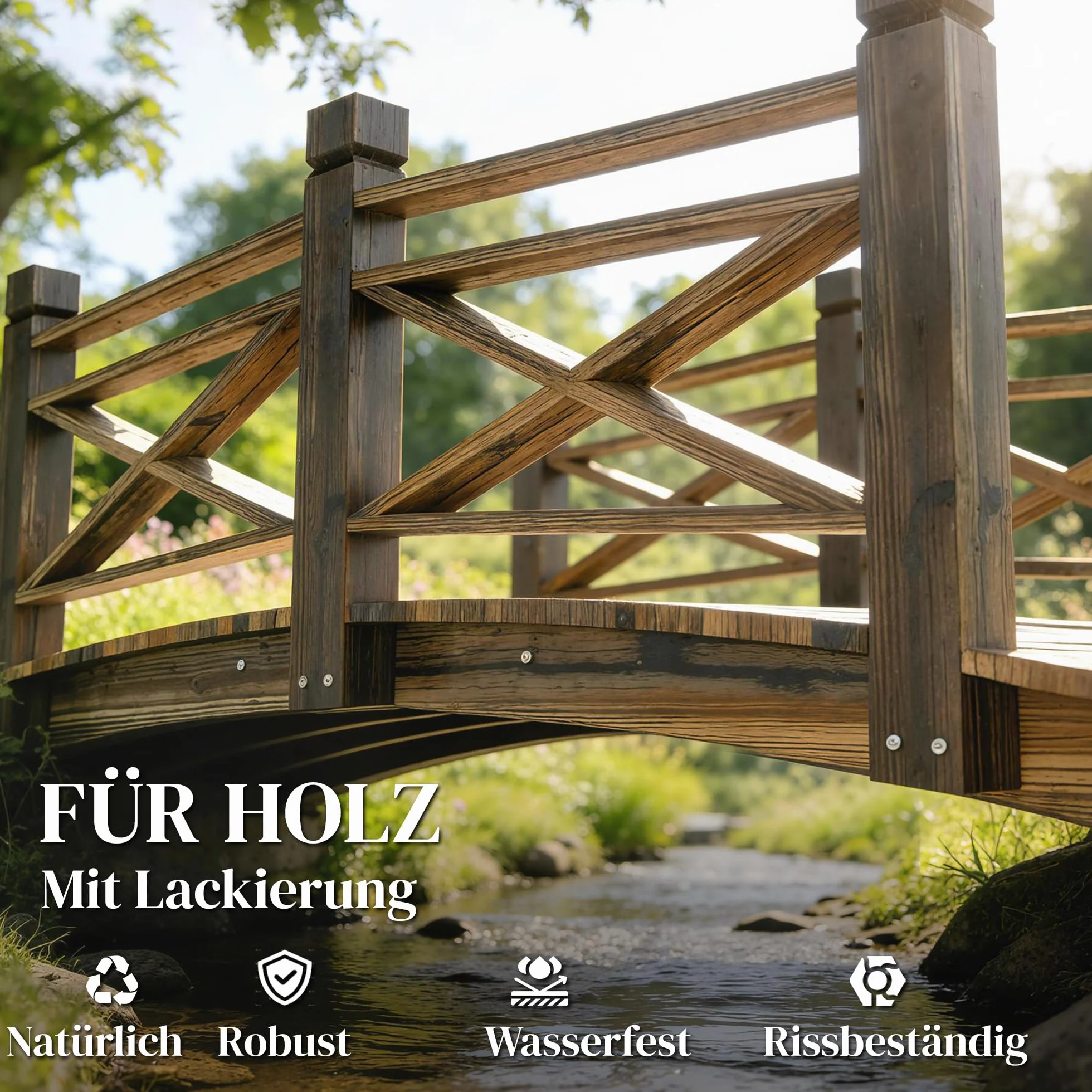 Outsunny Pont de jardin en bois de sapin avec garde-corps - Aspect vieilli - Pont décoratif pour bassin - Charge maximale : 200 kg - Résistant à la rouille - 174 x 78 x 57,5 cm - Carbonisé