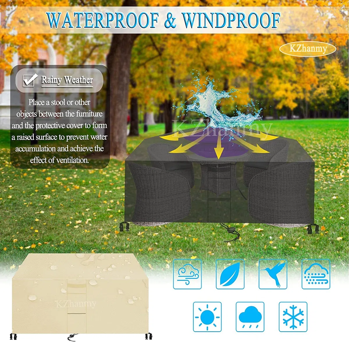 Salon de Jardin Housse, 420D Haute Performance Bâche Salon de Jardin Protection Mobilier,Imperméable Résistance au Vent,Respirante,Antipoussière et Résistante aux UV