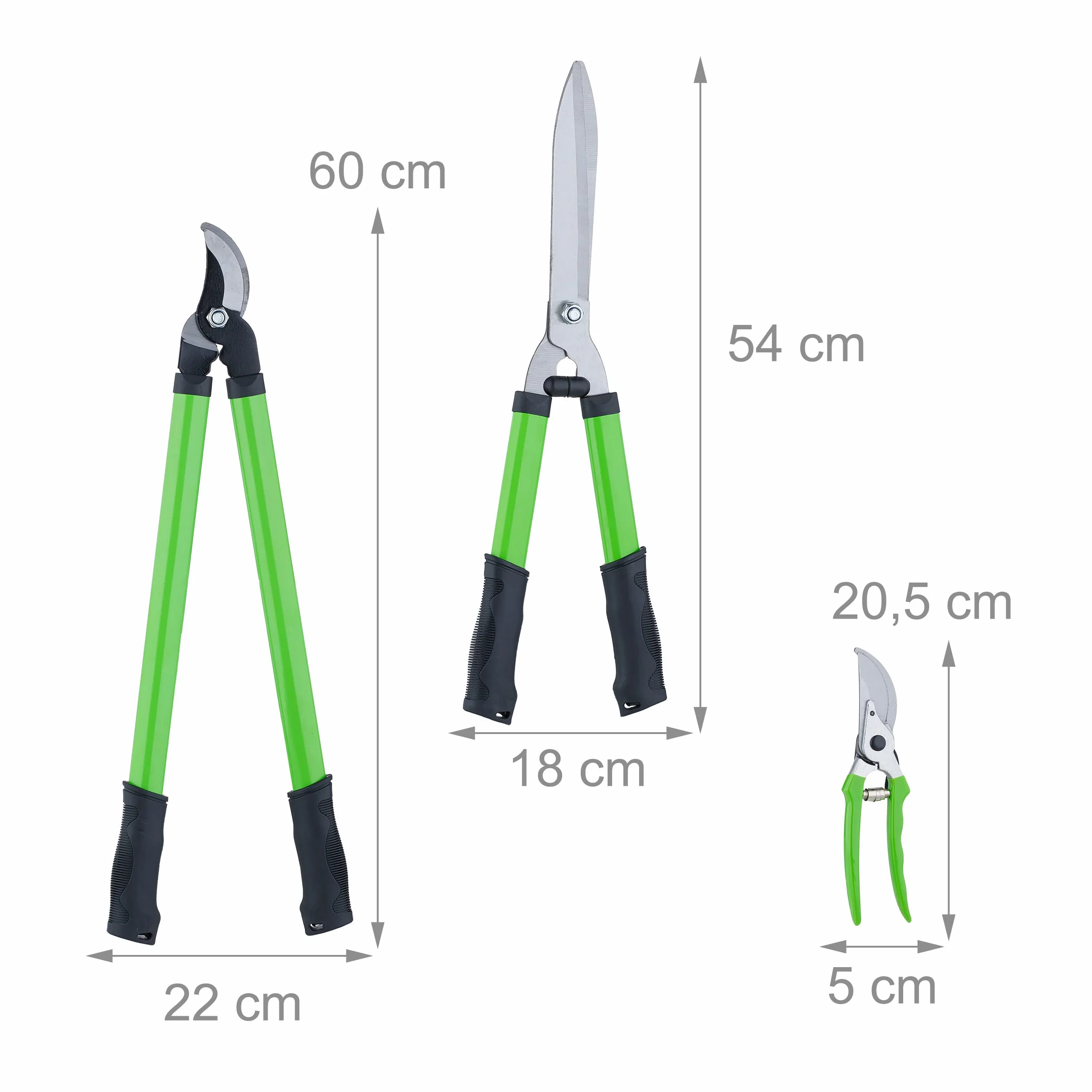 Relaxdays Lot d’Outils de Jardinage, pour Bois Vert, sécateur, cisaille & Taille-haie Manuel, Lame en Acier, Vert
