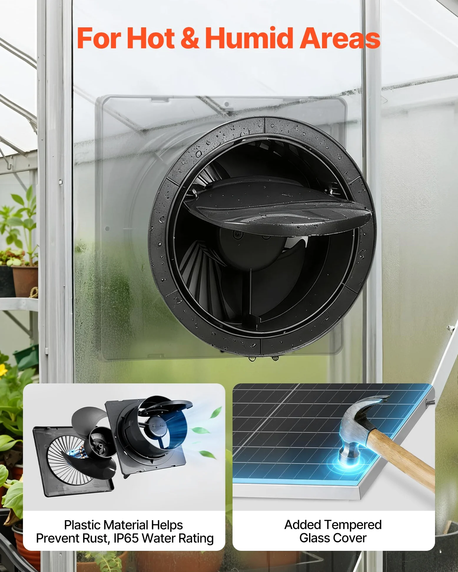 VEVOR Ventilateur Solaire avec Panneau Solaire 25 W et 1 Ventilateur, Extracteur d'air, Angle Réglable, 2030 TR/Min, pour Tente de Culture, Serre, Poulailler et Abri, Boîtier Alliage Alu Étanche IP65
