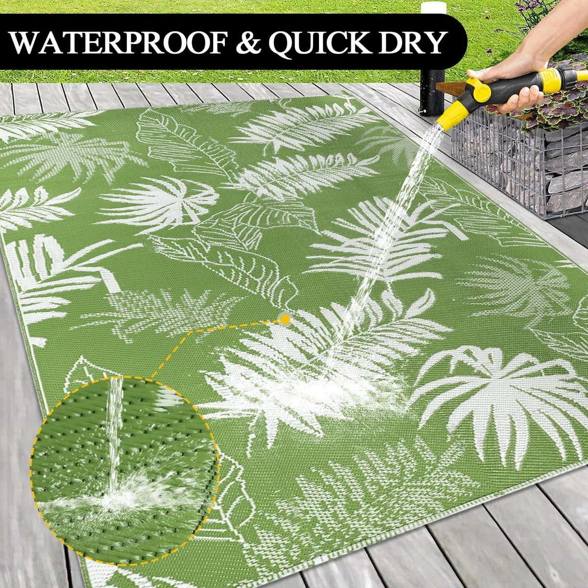 Tapis Exterieur Resistant Pluie Terrasse, Réversible Résistant aux UV Tapis Extérieur Terrasse, Plastique Léger Tapis Balcon pour Jardin, Camping, Pique-Nique, Plage, 245 X 305 cm