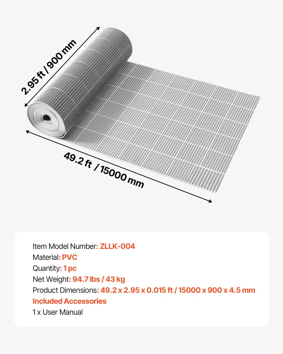 VEVOR Tapis de Drainage Antidérapant 90x1500 cm, Caillebotis Piscine en PVC, Revêtement de Sol pour Zones Humides Restaurant Piscine Terrasse Salle de Bain, Tapis Antifatigue Drainant en Rouleau, Gris