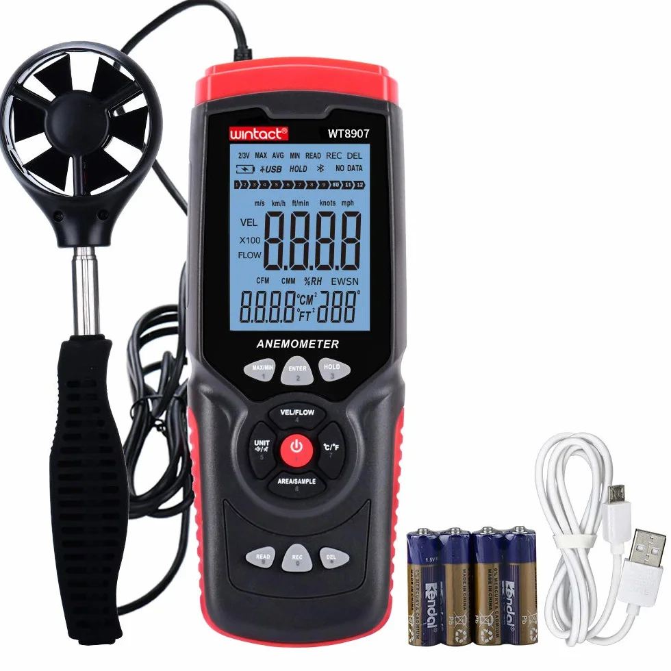 Wintact Station météo anémomètre enregistreur de données de compteur de vitesse du vent avec direction du vent volume du vent température humidité et logiciel PC