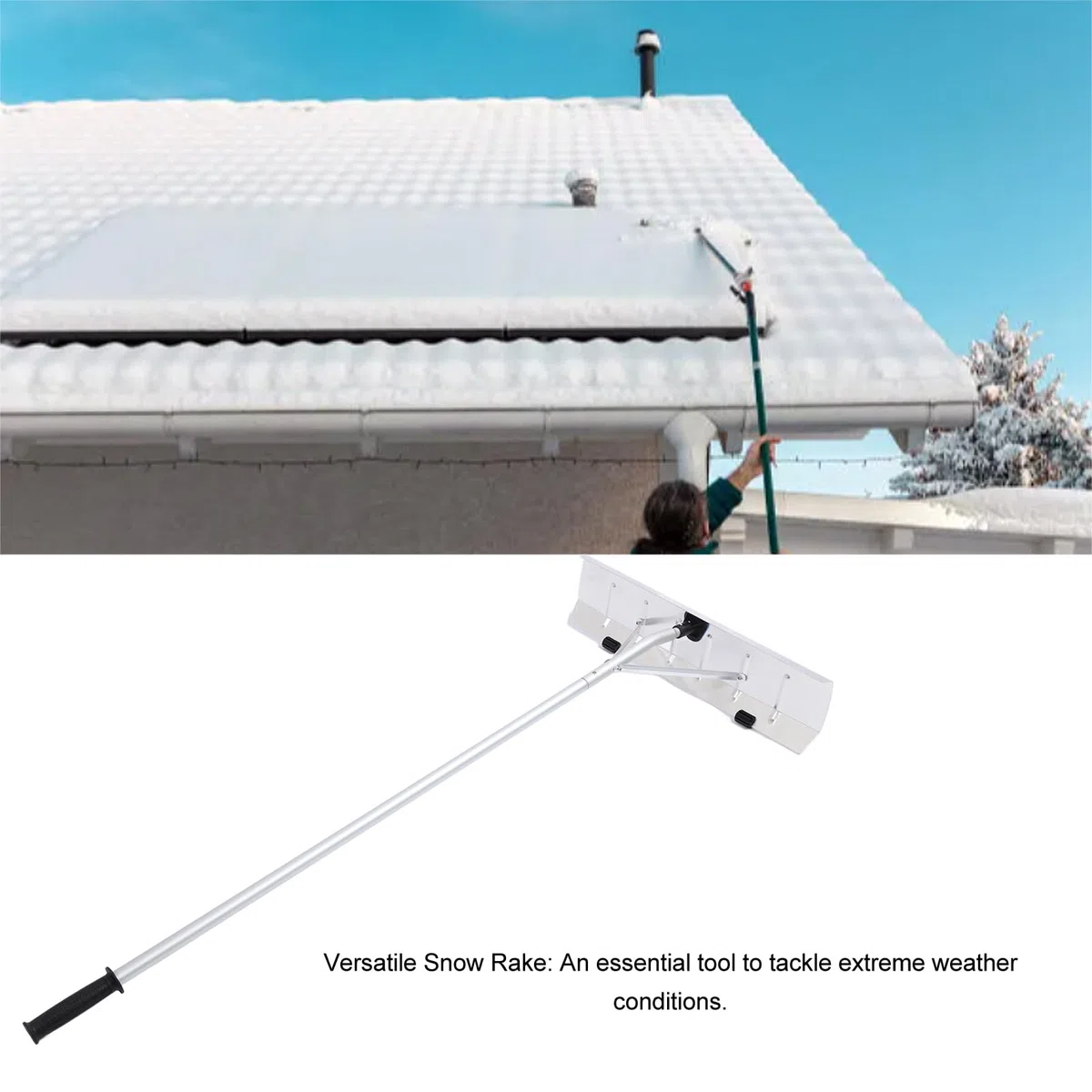 Râteau Télescopique pour Toit à Neige, Outil de Déneigement Polyvalent en Aluminium Portable avec Poignée Extra Longue pour Maison et Voiture