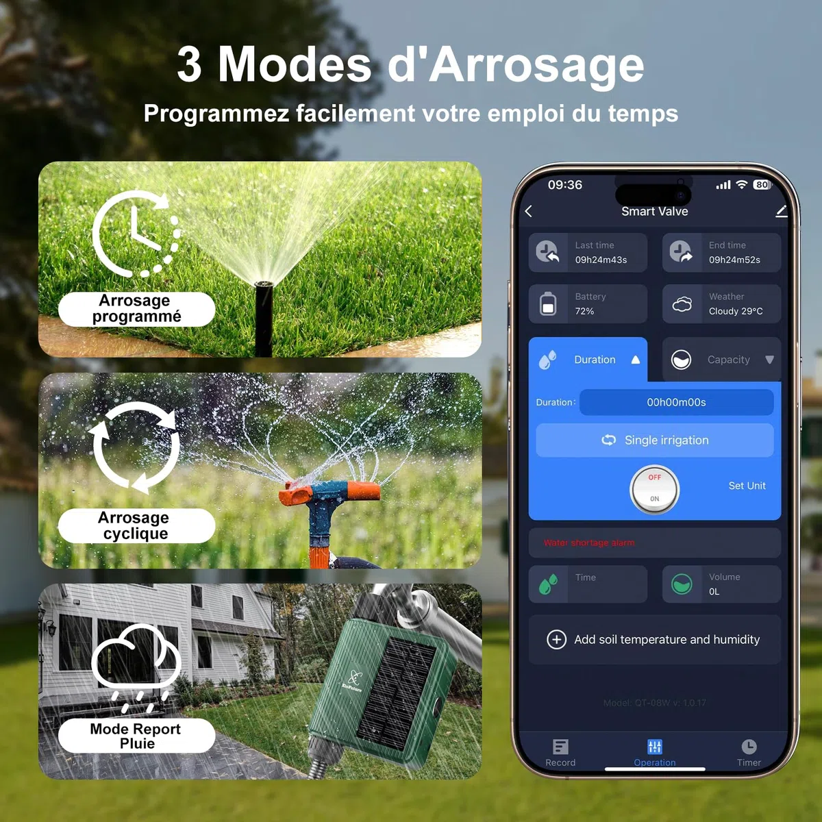 Programmateur Arrosage Automatique Solaire, Minuterie Arrosage Automatique pour Jardin, Système D'irrigation Automatique, Compatible avec Alexa/Google Home, Contrôle de I'irrigation pour Pelouse