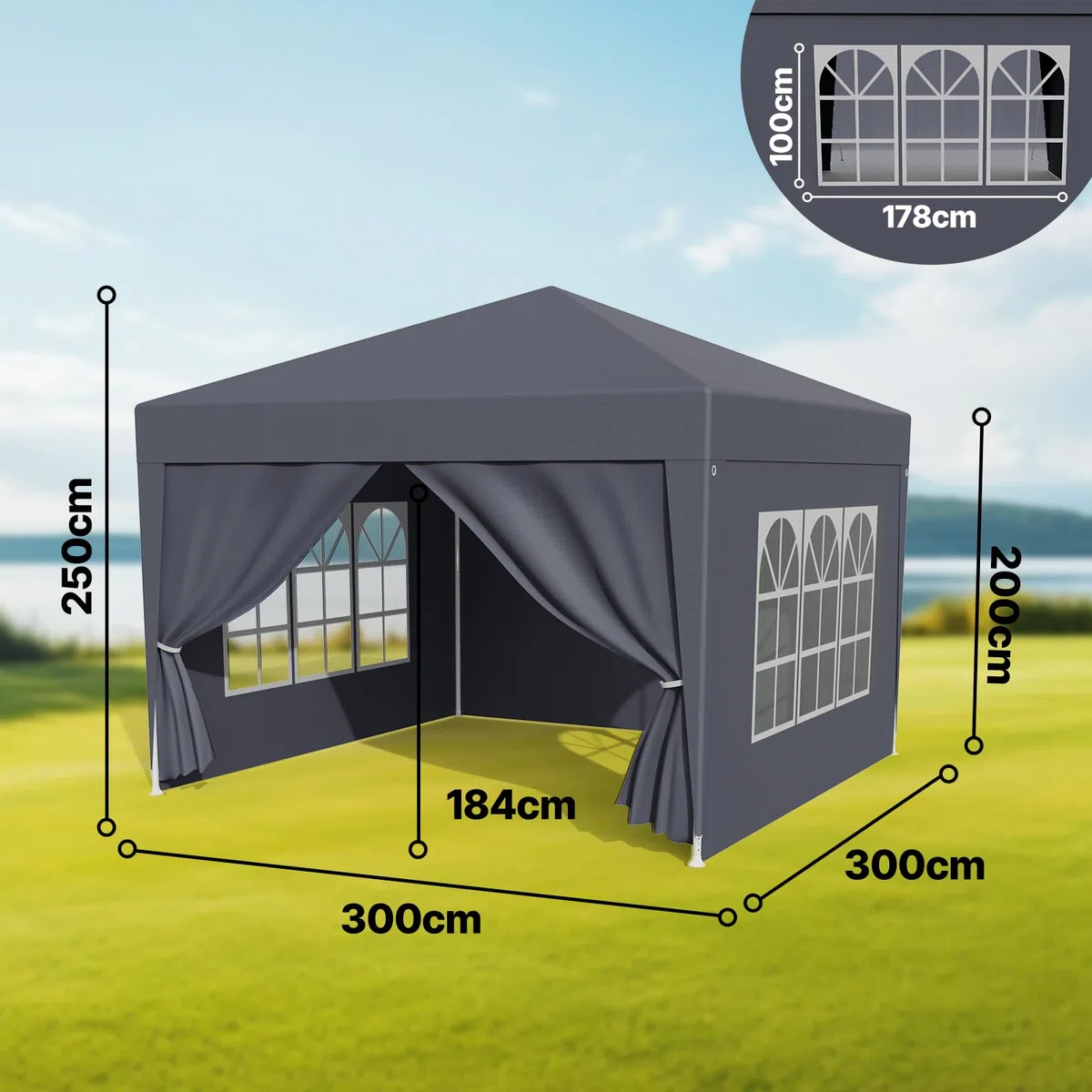 Tonnelle de Jardin 3x3, Pergola PE Imperméable avec 4 Parois Latérales, UV 50+, Tente de Fête, Auvent en Acier, Anthracite