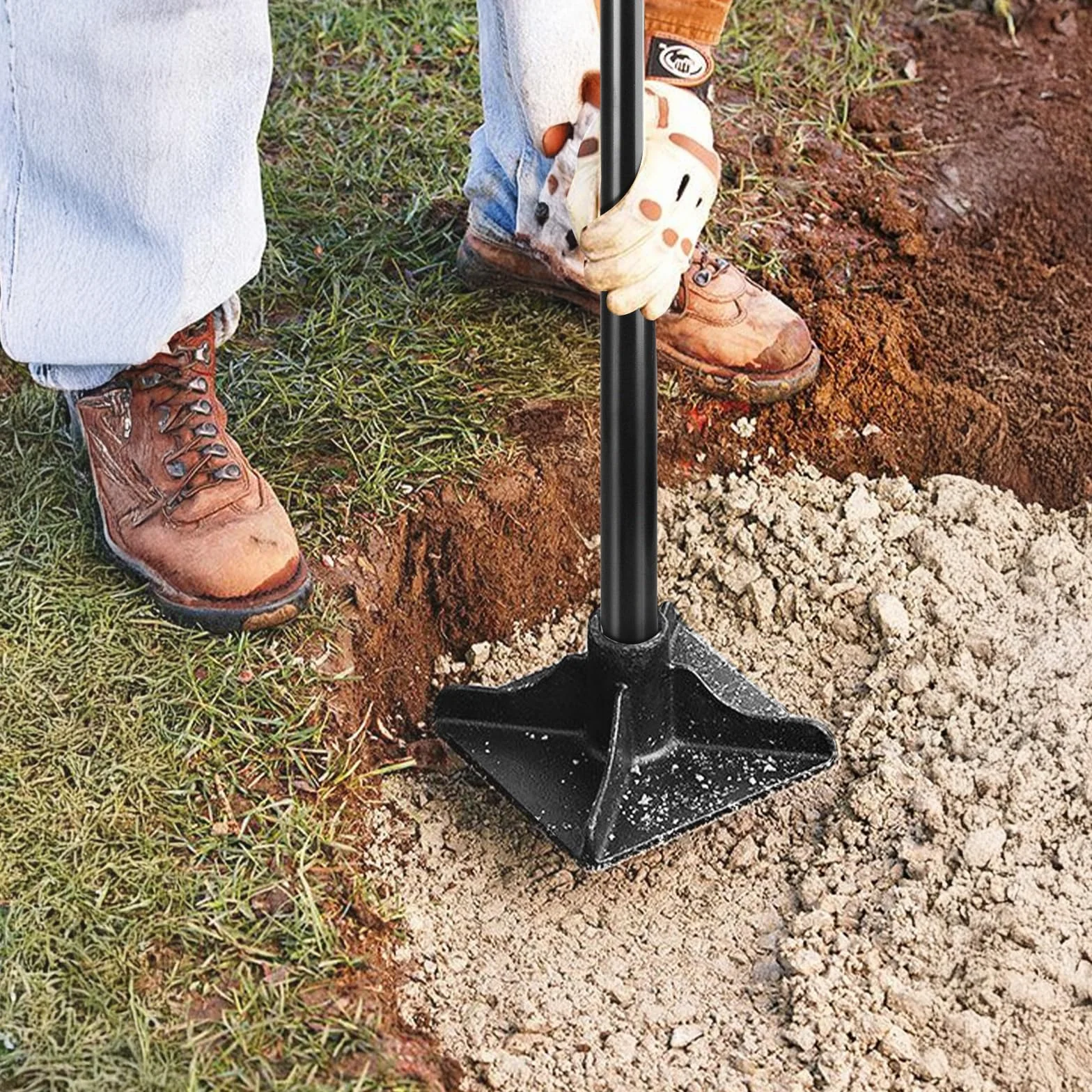 LALAGO Tamper de Jardin en Acier avec Poignée de 122 cm, Presse-Terre Béton Manuel 20,3 x 20,3 cm, Pilon Compacteur de Sol, Outil de Tamper au sol pour le Sol, l'Allée, le Gravier et le Sable