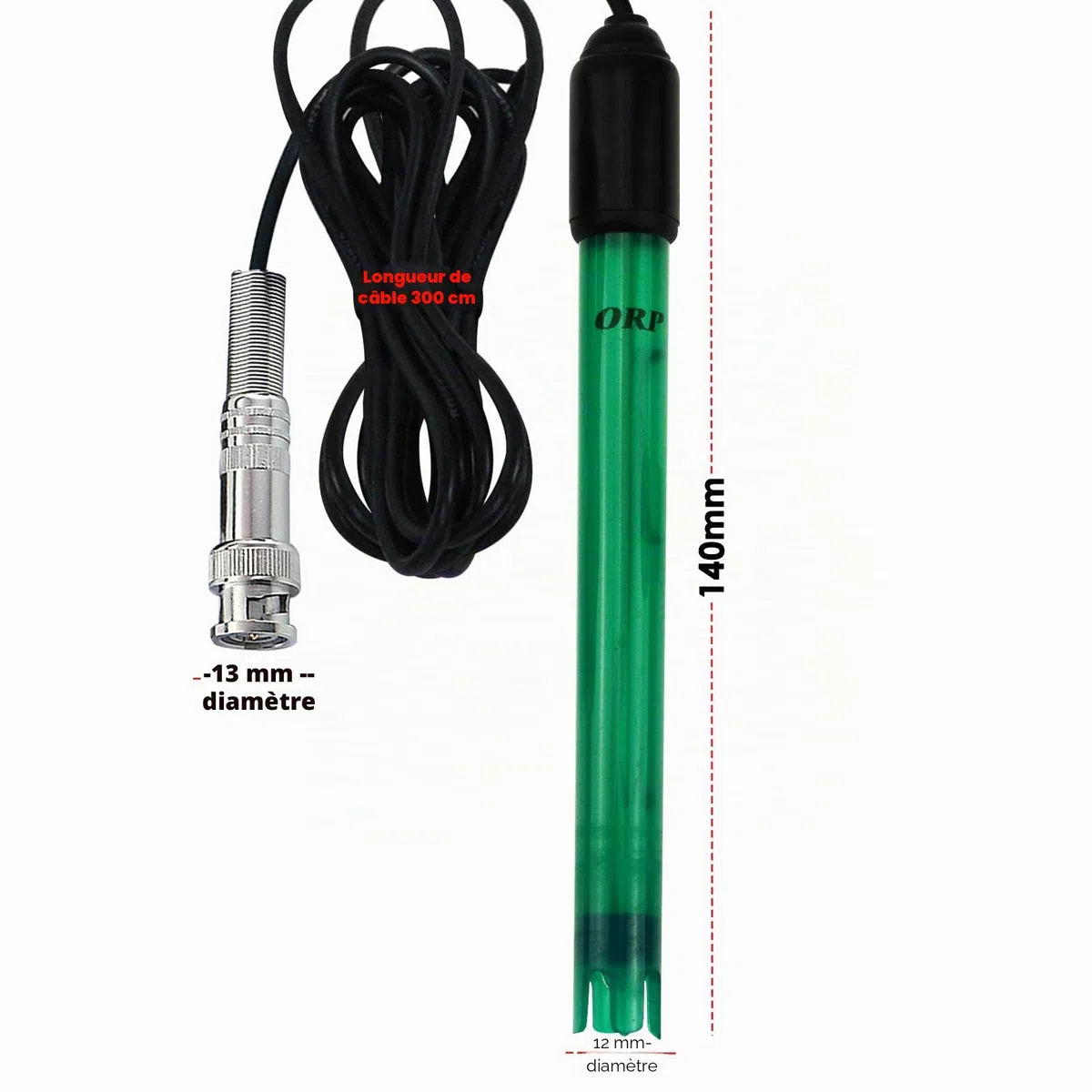 ORP Électrode Remplaçable BNC Prise Sonde pour ORP Testeur Mètre Manette 300cm Longue Câble Aquariums, Réservoirs, Étangs Mesure