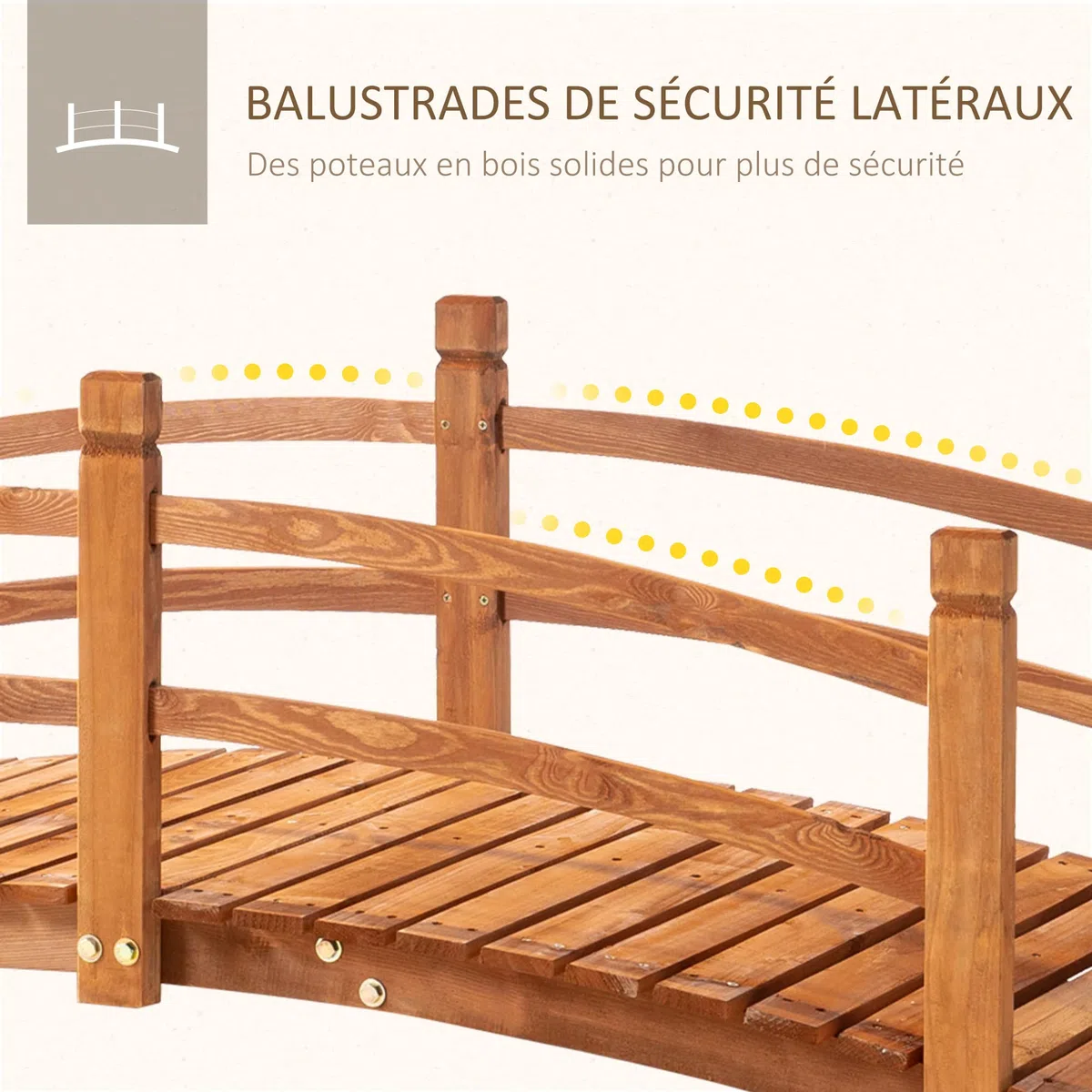 Outsunny Pont de Jardin en Bois Décoration du Jardin dim. 185L x 72l x 58H cm avec Balustrade - Bois de Sapin - Orange