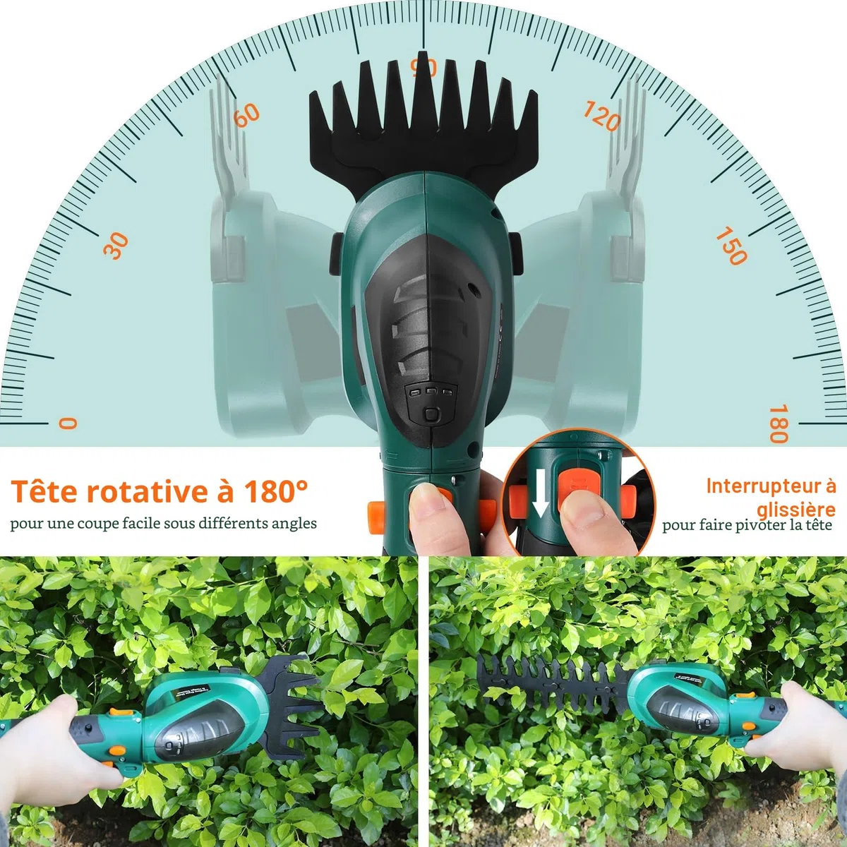 LIFERUN Taille-haie électrique 7,2 V 2000 mAh, 2 en 1 Taille haie Telescopique, Cisaille à Gazon avec Chargeur, Coupe Bordure sans Fil, Coupe haie pour Jardin, Gazon, Arbuste, Pelouse, Vert foncé