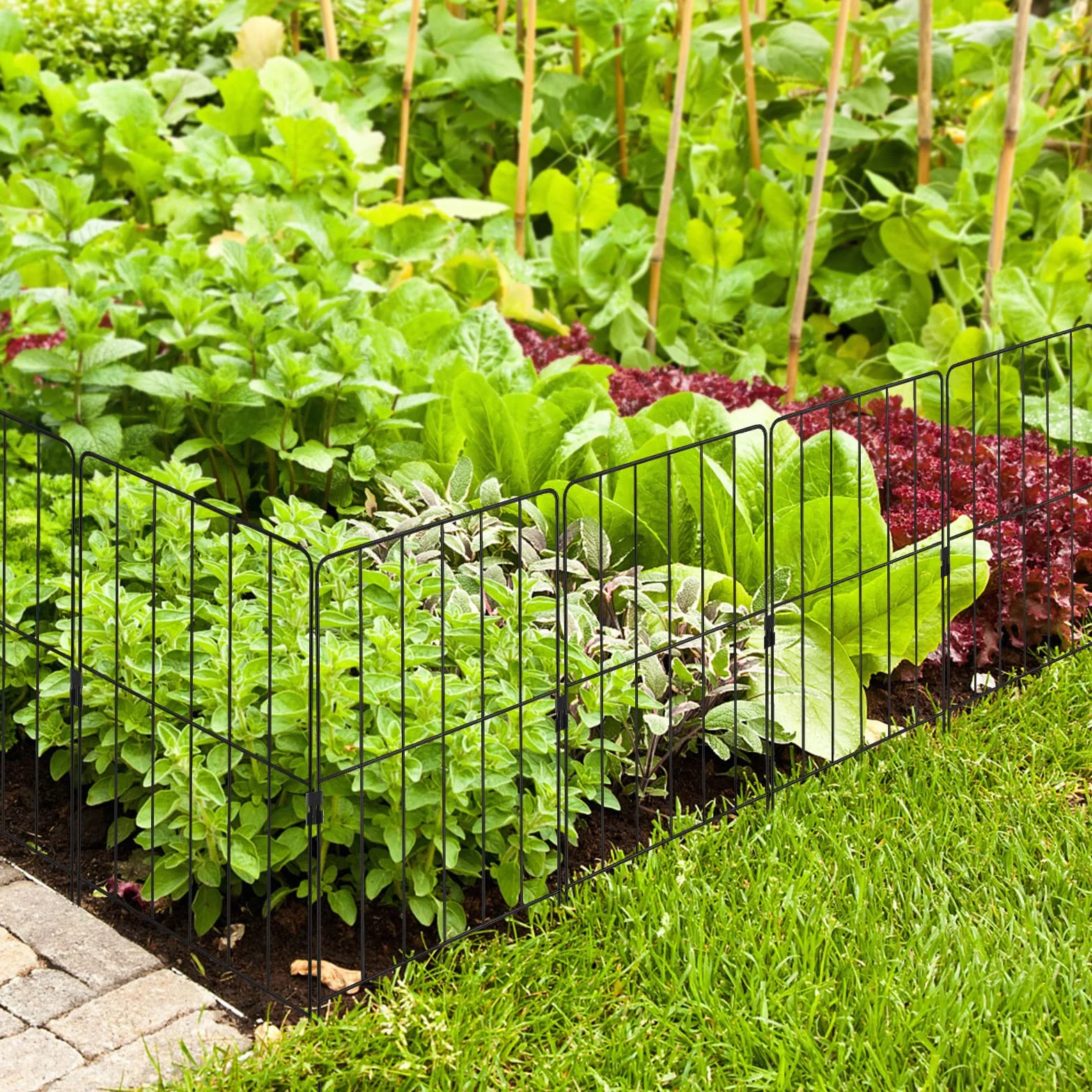 COSTWAY Clôtures de Jardin 25 Pièces Pliable en Métal, Barrière Jardin Exterieur pour Animaux Résistant à la Rouille, Décoratives pour Terrasse Aménagement Paysager, 33 x 60CM