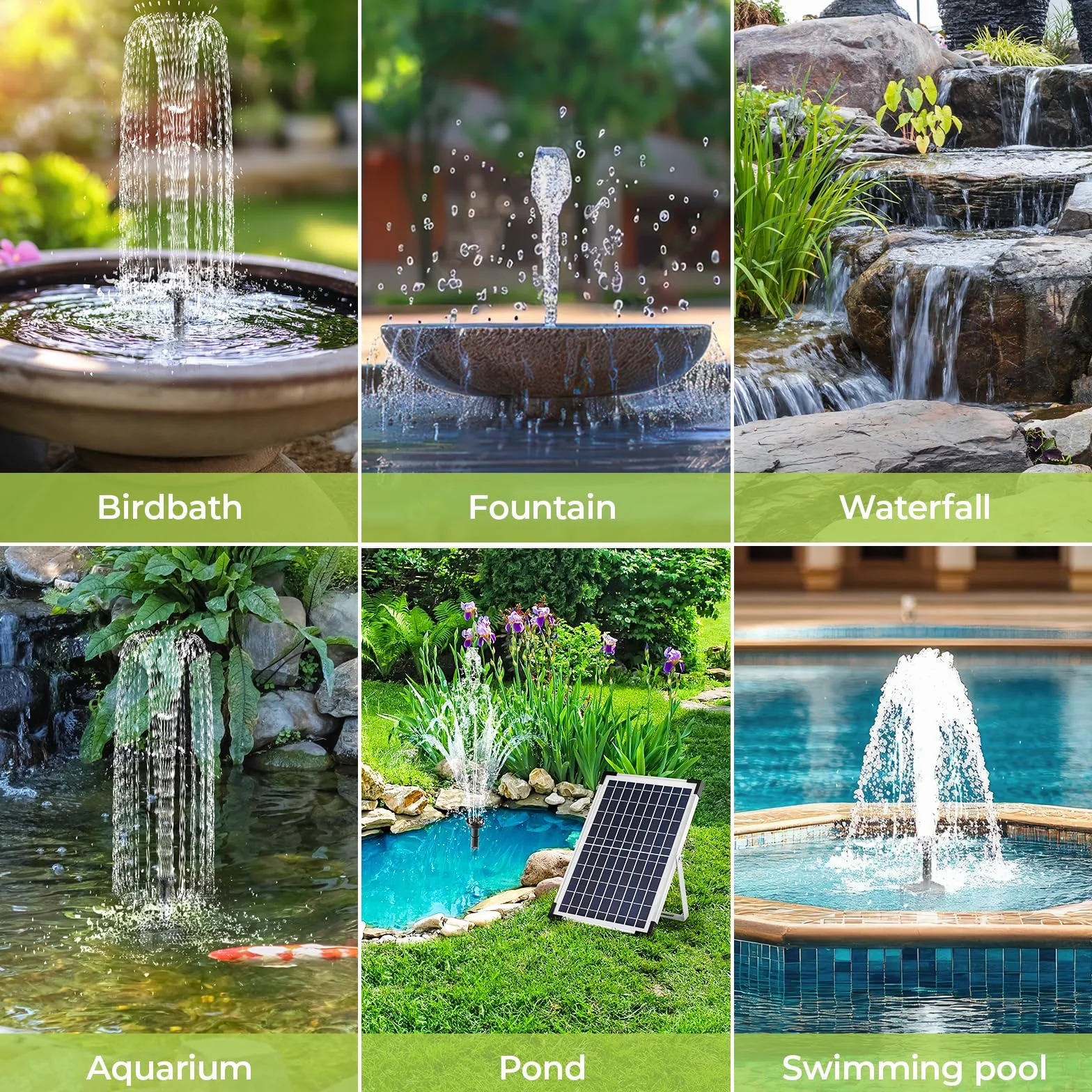 Clevich 10-12W Fontaine Solaire, Pompe à Eau Solaire, avec Tuyau d'eau de 1 m, Câble de 3,25 m, pour Bassins à Poissons, Petits Bassins, Cascades, Pots de Fleurs, Fontaines Décoratives
