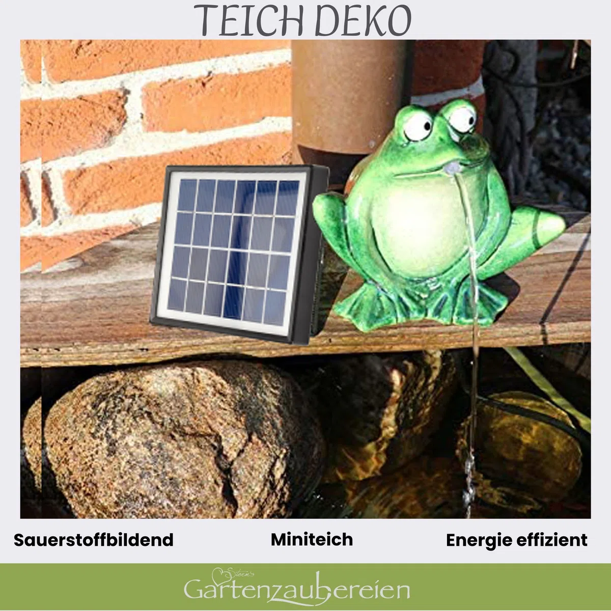 Gartenzaubereien Purgeur d'eau Grenouille Vert foncé céramique Pompe Solaire