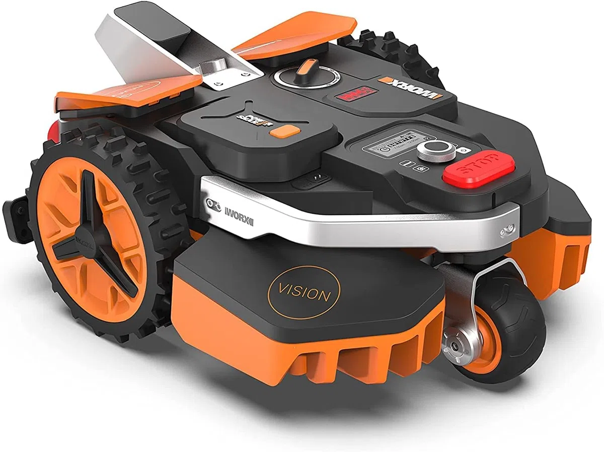 WORX LANDROID Vision WR206E.1, Robot Tondeuse sans Fil périphérique 600 m² Surf.Max 700 m², Installation en 30 Min, Caméra 4K + IA Adaptative, évite Tous Les Obstacles, Coupe des Bordures, Multizone