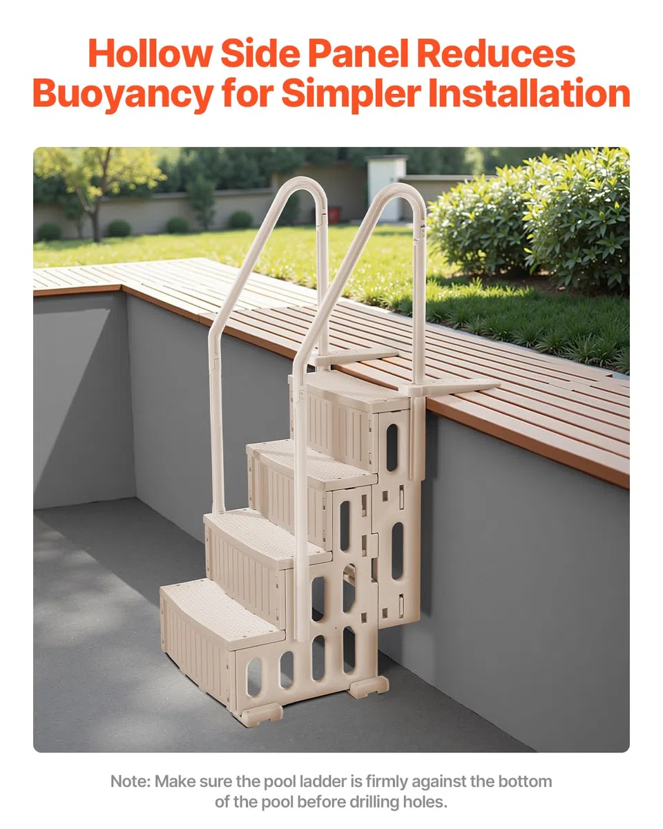 VEVOR Escalier de Piscine en Plastique 4 Marches Antidérapantes, Capacité de Charge 181,4 kg, pour Piscines Creusées Hors Sol 122-137 cm, Taupe
