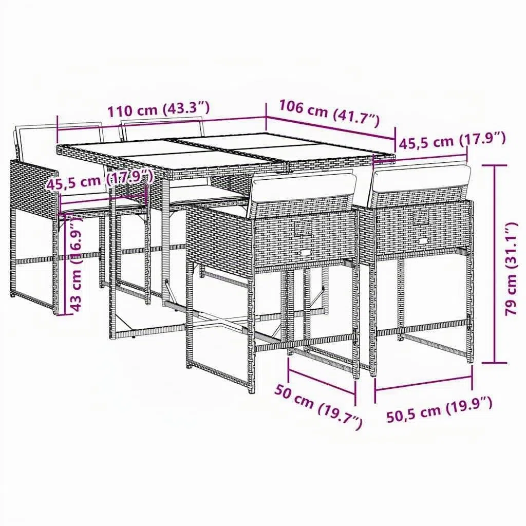 vidaXL Ensemble à Manger de Jardin avec Coussins 5 pcs, Table et Chaises à Dossier Rabattable, Meubles d'Extérieur Patio Terrasse, Gris Résine Tressée