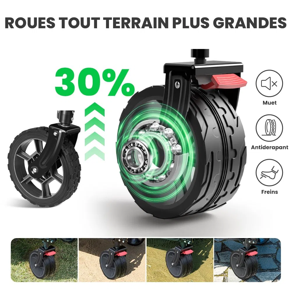 SLIDBEAT Chariot Tout Terrain Pliable - 226kg Capacité 300L, Roues XXL 18cm, Chariot Plage avec Freins, Structure Triangulaire Renforcée, Toile 600D Imperméable - Pour Plage, Camping, Peche, Transport