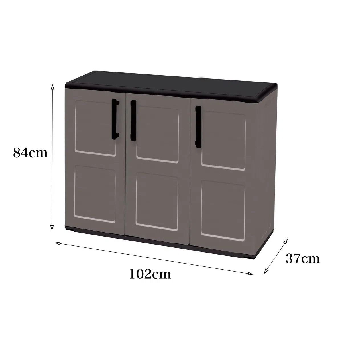 Dmora - Armoire d'extérieur Gesves, Armoire de balcon polyvalente, Armoire d'extérieur 3 portes, 100% Made in Italy, 102x37h84 cm, Gris et Noir, Finition à carreaux