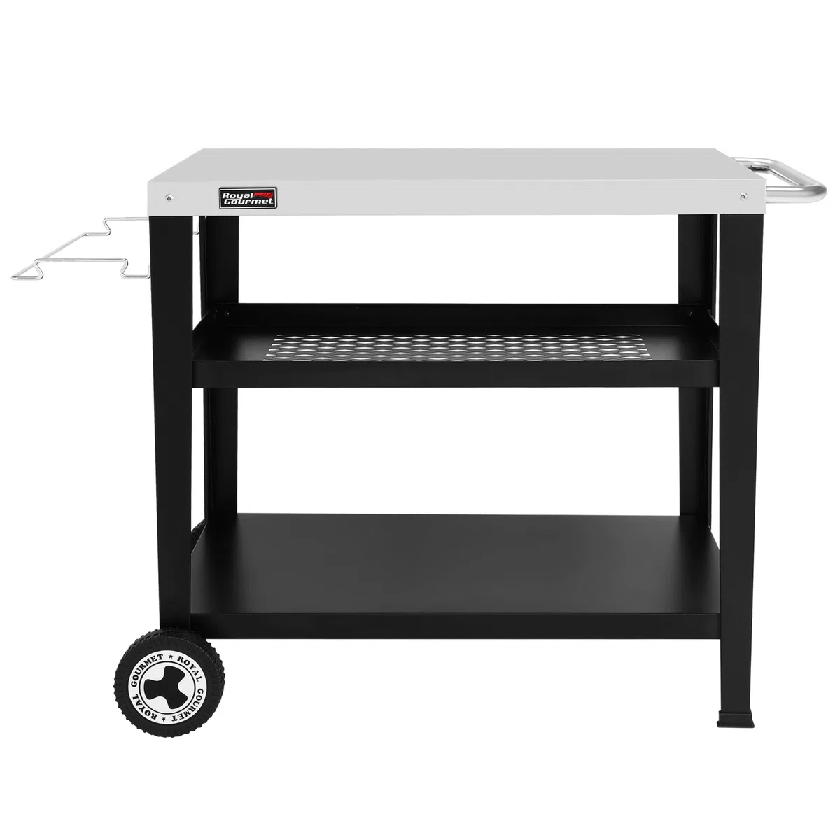 Royal Gourmet 3 Étagères Desserte pour Plancha, Chariot pour Barbecue avec Plan de Travail en Acier Inoxydable et Support de Sac à Ordures Détachable, Dessus de Table 85 x 50 cm