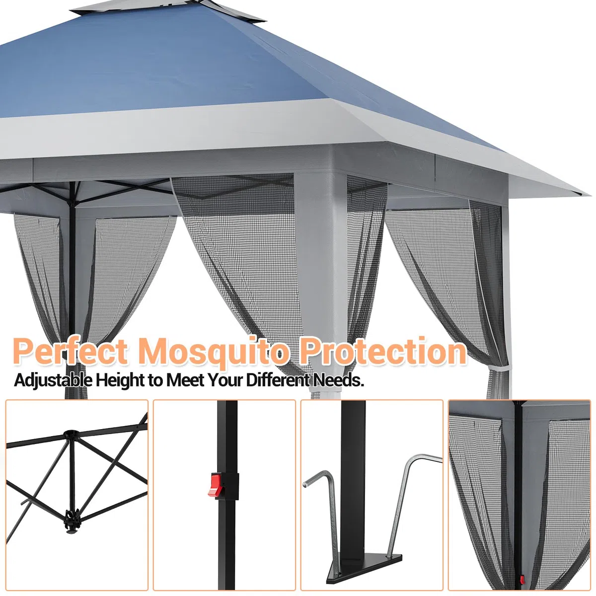 Garvee Tonnelle De Jardin 3,96x3,96m Pop-Up avec Moustiquaire – Toit Double Imperméable & Anti-UV – Hauteur Réglable – Abri Résistant pour Terrasse, Jardin, Patio, Camping – Sac De Transport Inclus