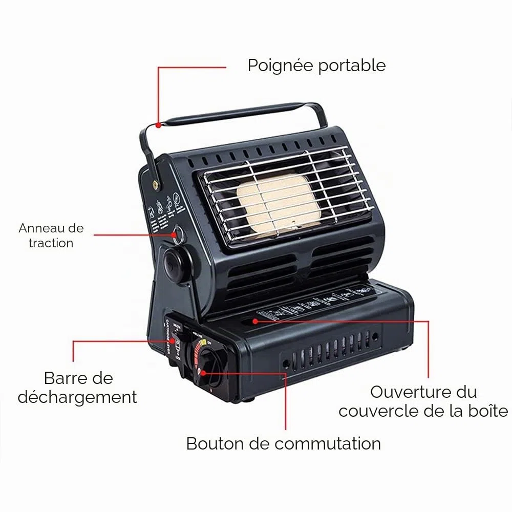 Yinleader Chauffage au gaz en céramique, chauffage d'extérieur, pour tentes, caravanes, camping, brûleur en céramique, 1,3 kW (noir)