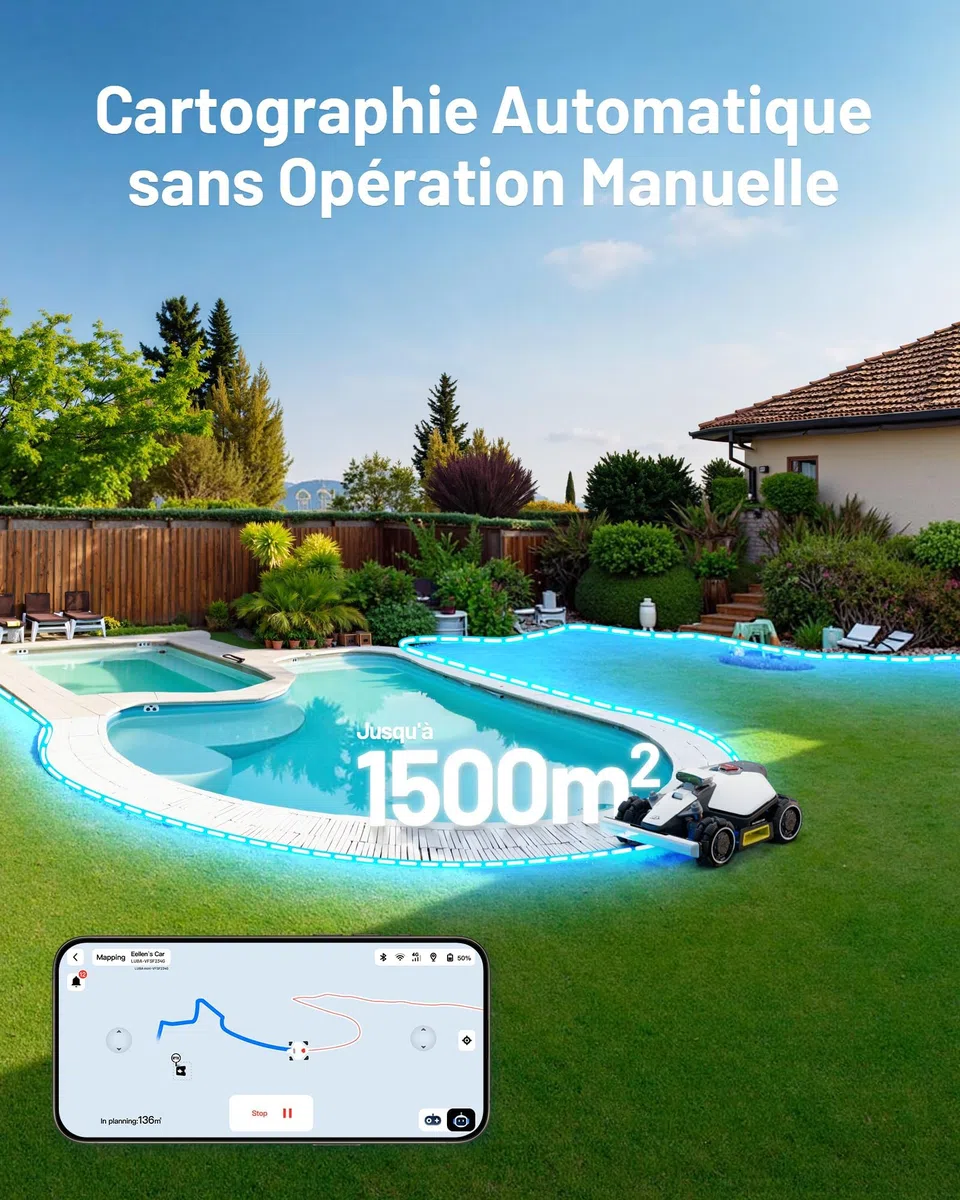 MAMMOTION LUBA Mini AWD 800 Robot Tondeuse sans Fil Périphérique, NetRTK+Vision, Aucune Antenne RTK Requise, Recommandé 800m², Max. 1000m², Pentes à 80%, avec Module 4G