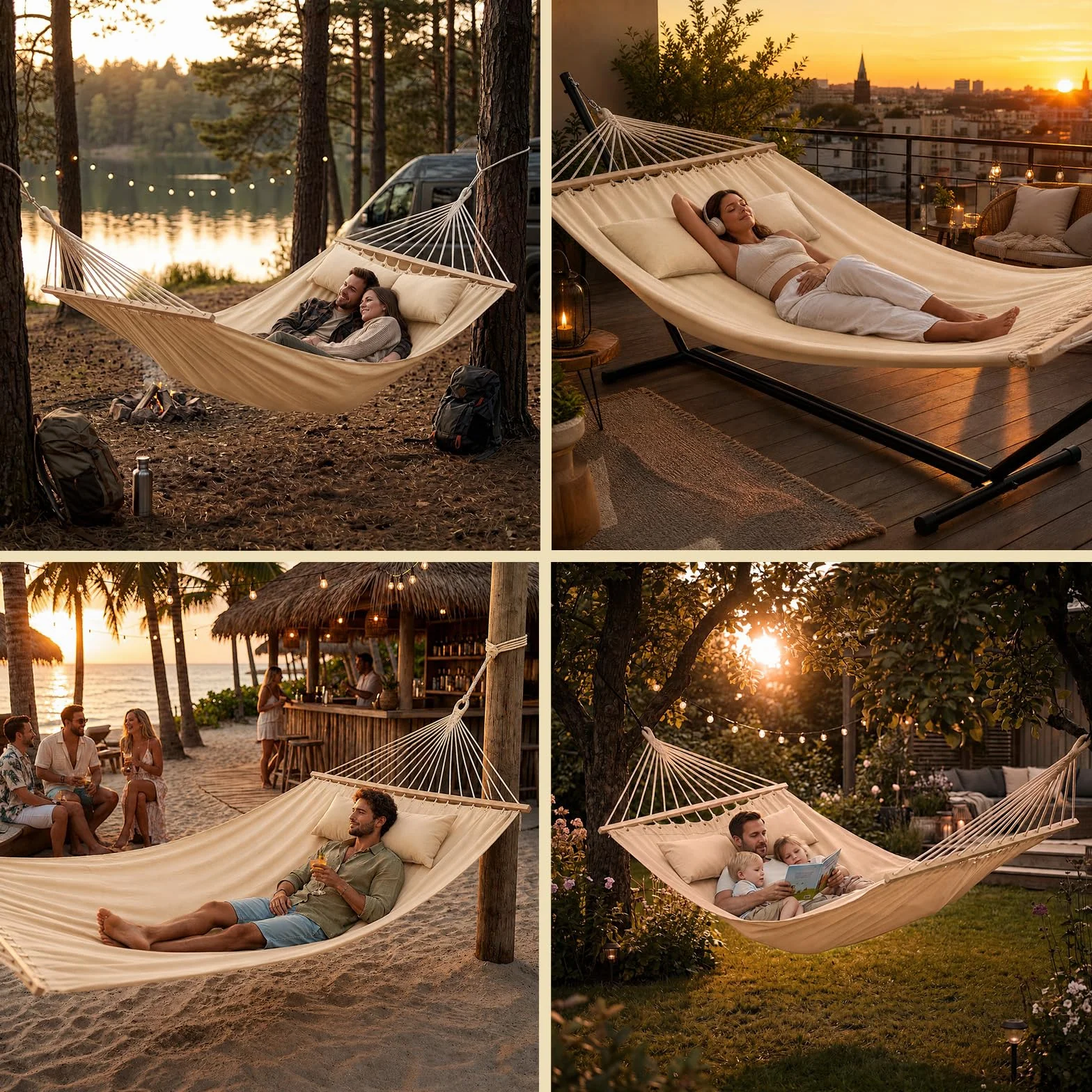 BB Sport Hamac Double Suspendu Barre Deux Personnes 240 x 150 cm Charge Max. 300 kg Couleur Plage