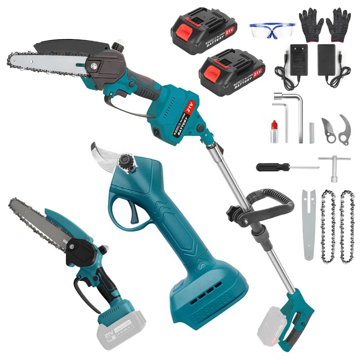 Mini Tronconneuse avec Perche 6 Pouces & Secateur Electrique Telescopique 25 mm, 4 en 1 Perche Élagueuse Télescopique Électrique avec 2 * 3000 mAh Batteries, Portée Maximale 4,2 m