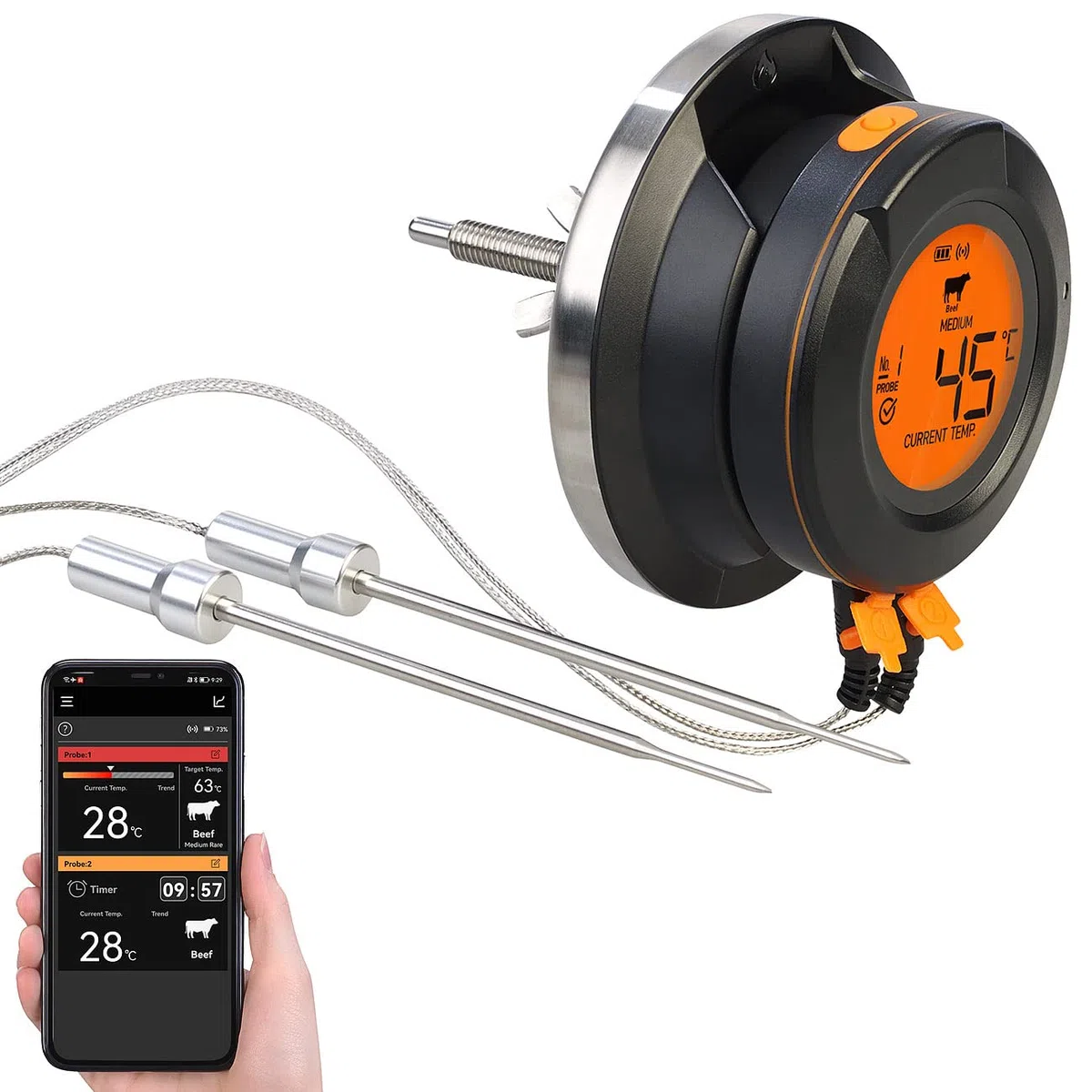 Thermomètre connecté pour barbecue avec 2 capteurs DGT-50.app [Rosenstein & Söhne]