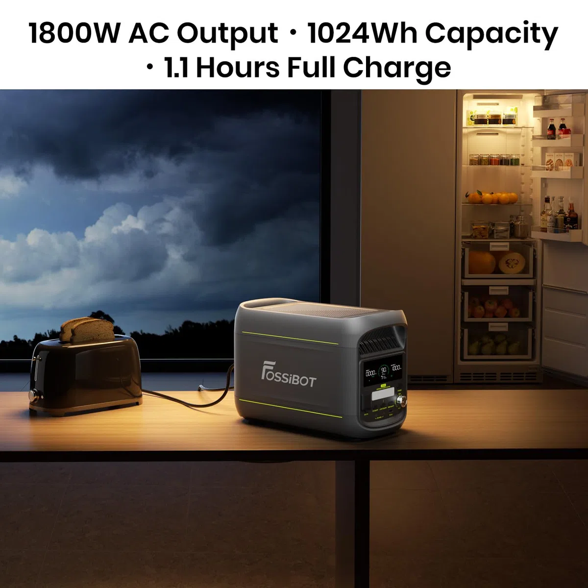 FOSSIBOT F1800 Générateur Électrique Portable 1800W, Générateur Solaire LiFePO4 1024Wh, 100W USB-C, Charge Rapide 0-80% en 45 Minutes, pour le Camping, Voyages et l'utilisation à la Maison