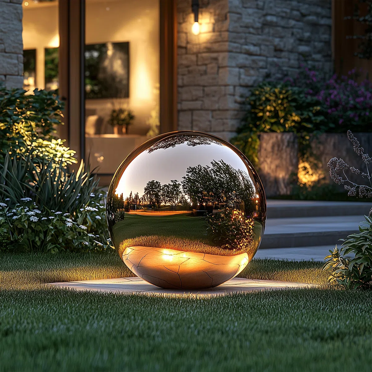 Köhko Boule décorative dorée polie en acier inoxydable de qualité supérieure - Pour jardin, étang - Taille : 28 cm