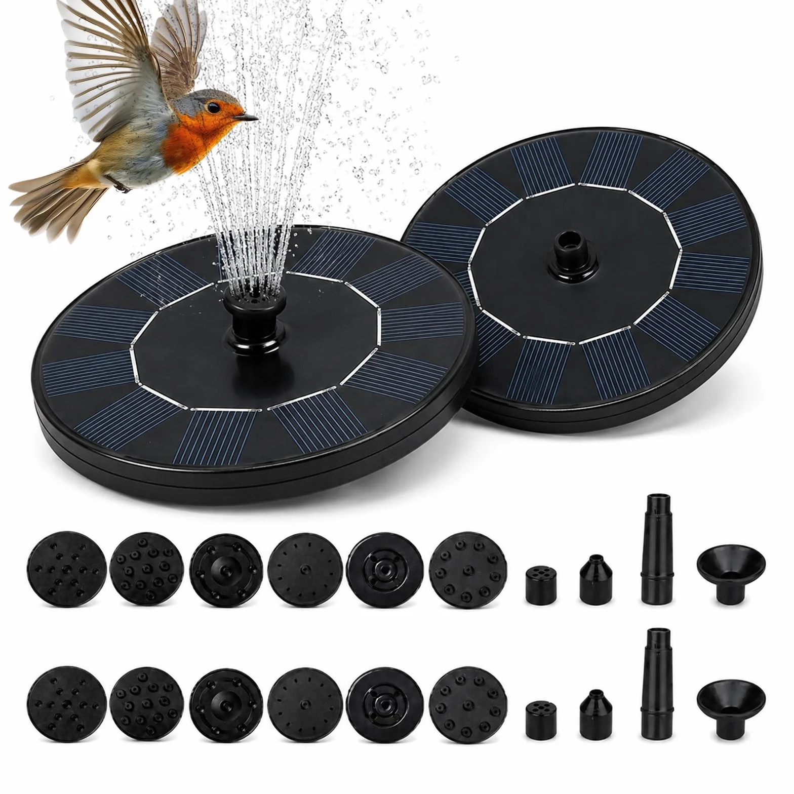 Lot de 2 fontaines solaires 16 cm 8 types pulvérisation pompe flottante pour jardin bain d'oiseaux étang
