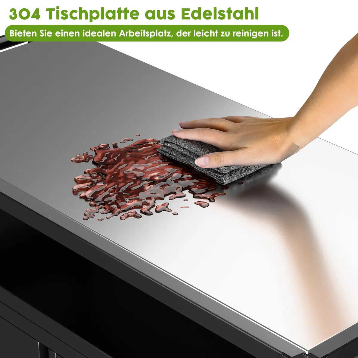 SUPEER Chariot de barbecue, table à pizza avec 4 roulettes, plateau de table en acier inoxydable 304, chariot pour barbecue, chariot de service d'extérieur, chariot de jardin