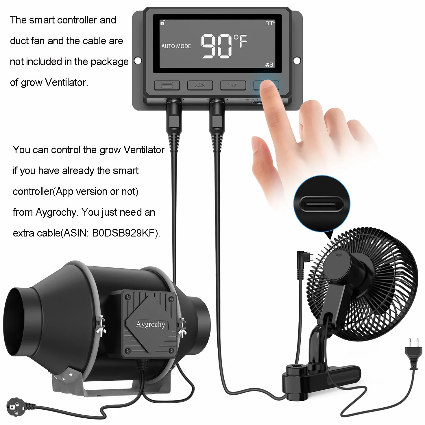 Aygrochy Grow Ventilateur, 10 vitesses, Moteur EC, IP-44, Protection oscillante, Ventilateur à Clip pour Rideau 10 W, Clip Fan Grow Tent