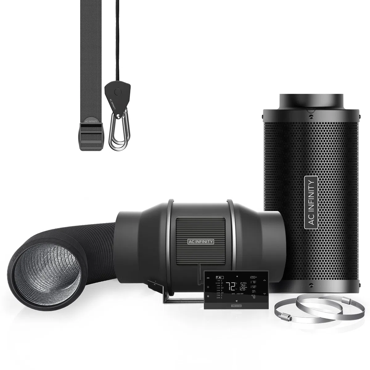 AC Infinity Kit de filtration d'air PRO 150 mm, contrôleur AI contrôle par application WiFi et réglage automatique du niveau, ventilateur en ligne, filtre à charbon, conduit, système de ventilation