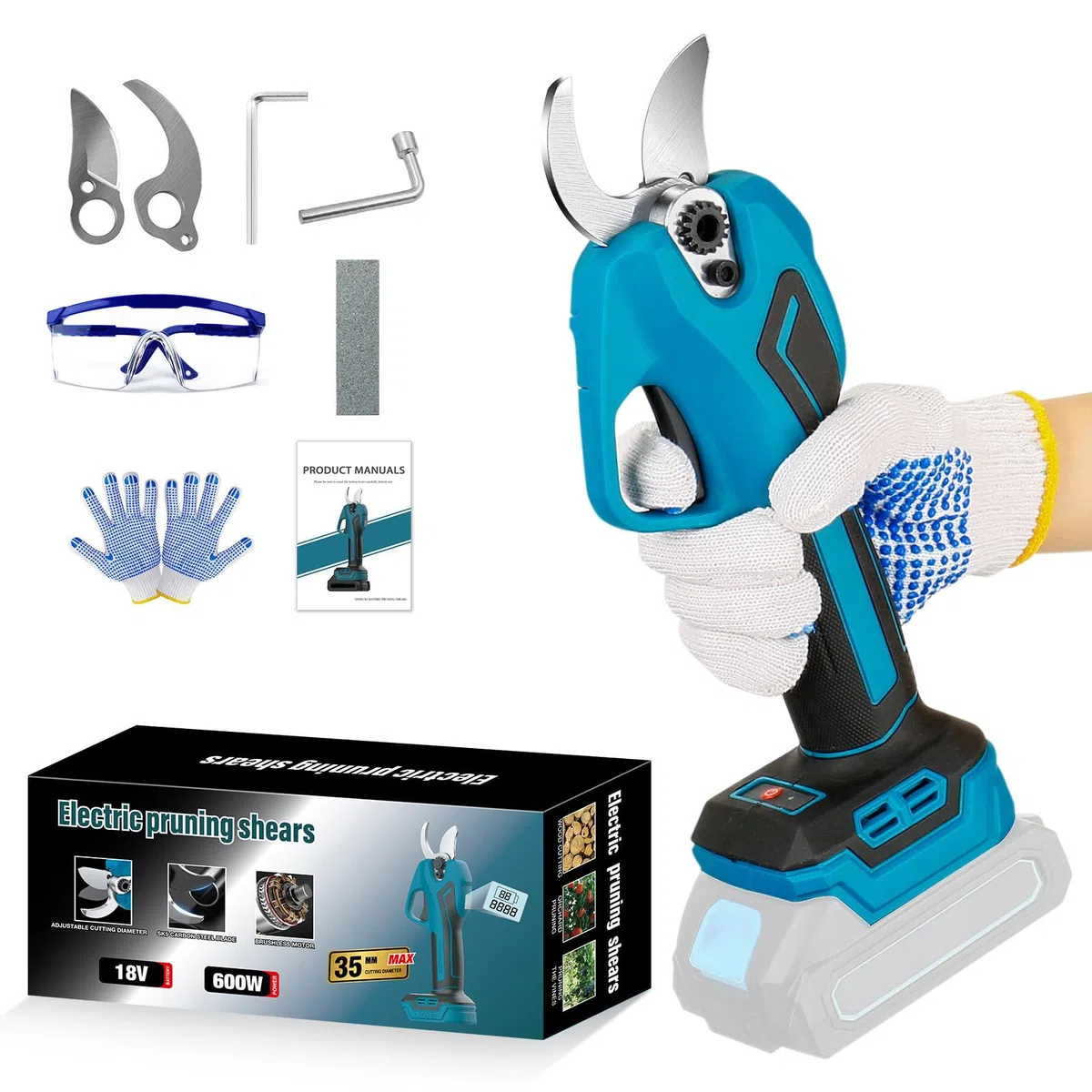 Sécateur électrique pour Makita 18 V, Sécateur à Batterie 600 W Professionnel, Moteur Sans Balais Manuel avec Diamètre de Coupe de 20 à 35 mm et Compteur de Coupe LED (Pas de Batterie)