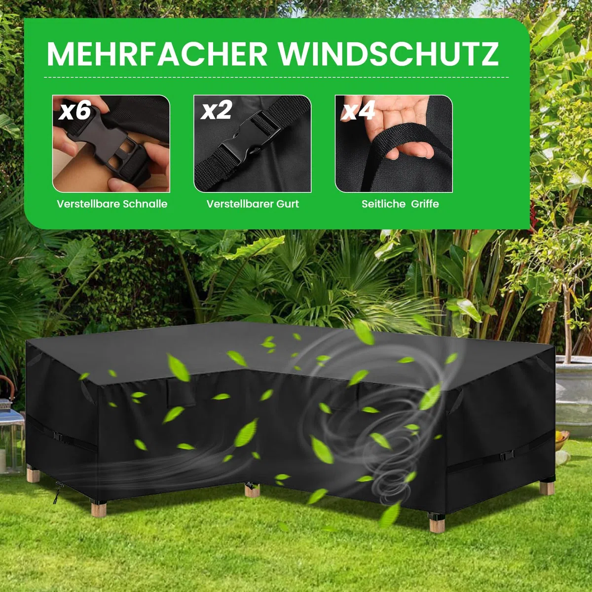 Housse Canapé d'angle Extérieur, Bache Salon de Jardin Forme en L Imperméable, Housse de Canape Angle en 420D Oxford Protection pour Mobilier Jardin Extérieur (Noir, 215x215x85x80/65cm)