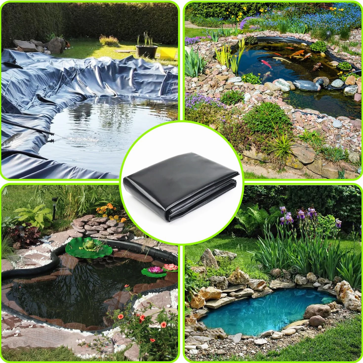 Bache Bassin PVC 2m x 2m Noire Imperméable Résistante Intempéries Membrane Étanchéité Bassins Poissons Piscines Cascade Fontaines
