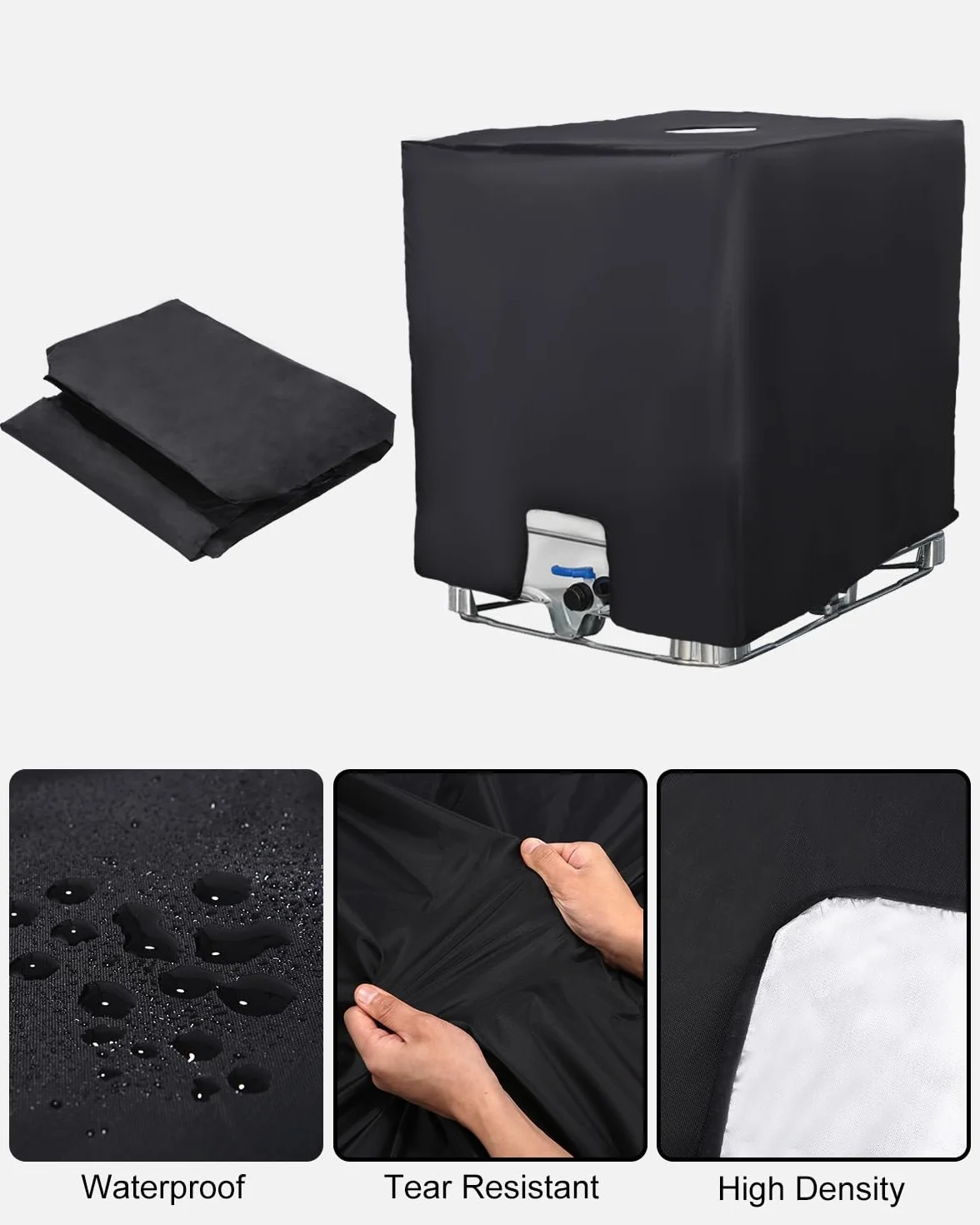 Bache pour Cuve IBC 1000L Anti-UV Anti-poussière Couverture Réservoir Eau 120x100x116 cm Noir