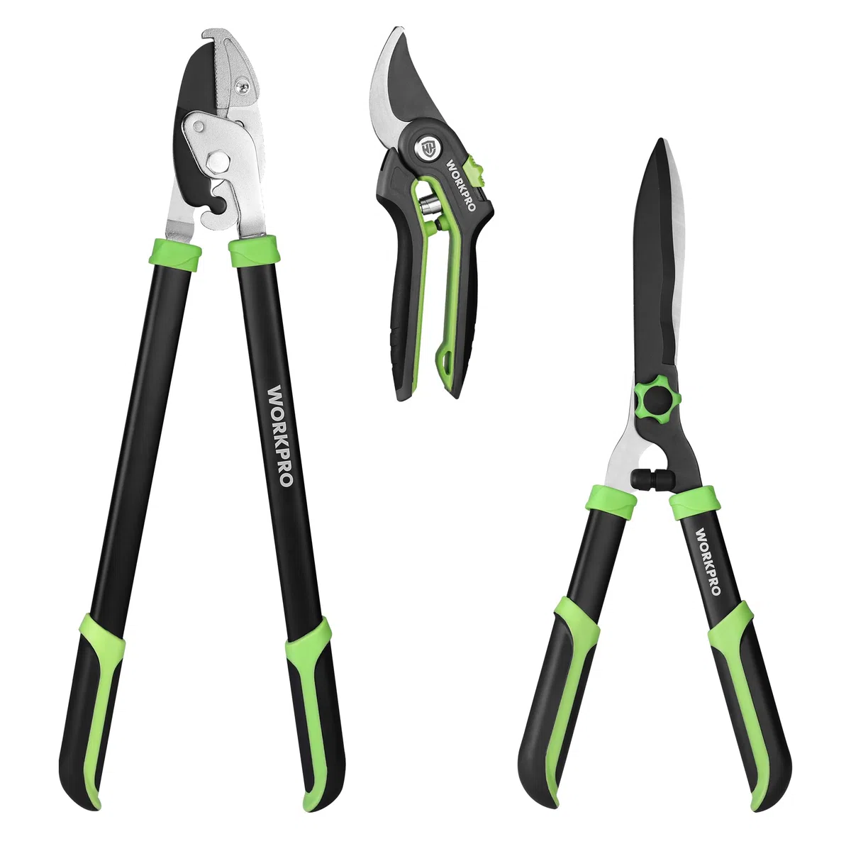 WORKPRO Set de 3 Cisailles de Jardin - Sécateur Bypass, Cisaille à Enclume et Cisaille à Haies - Kit Complet pour l'Entretien des Plantes