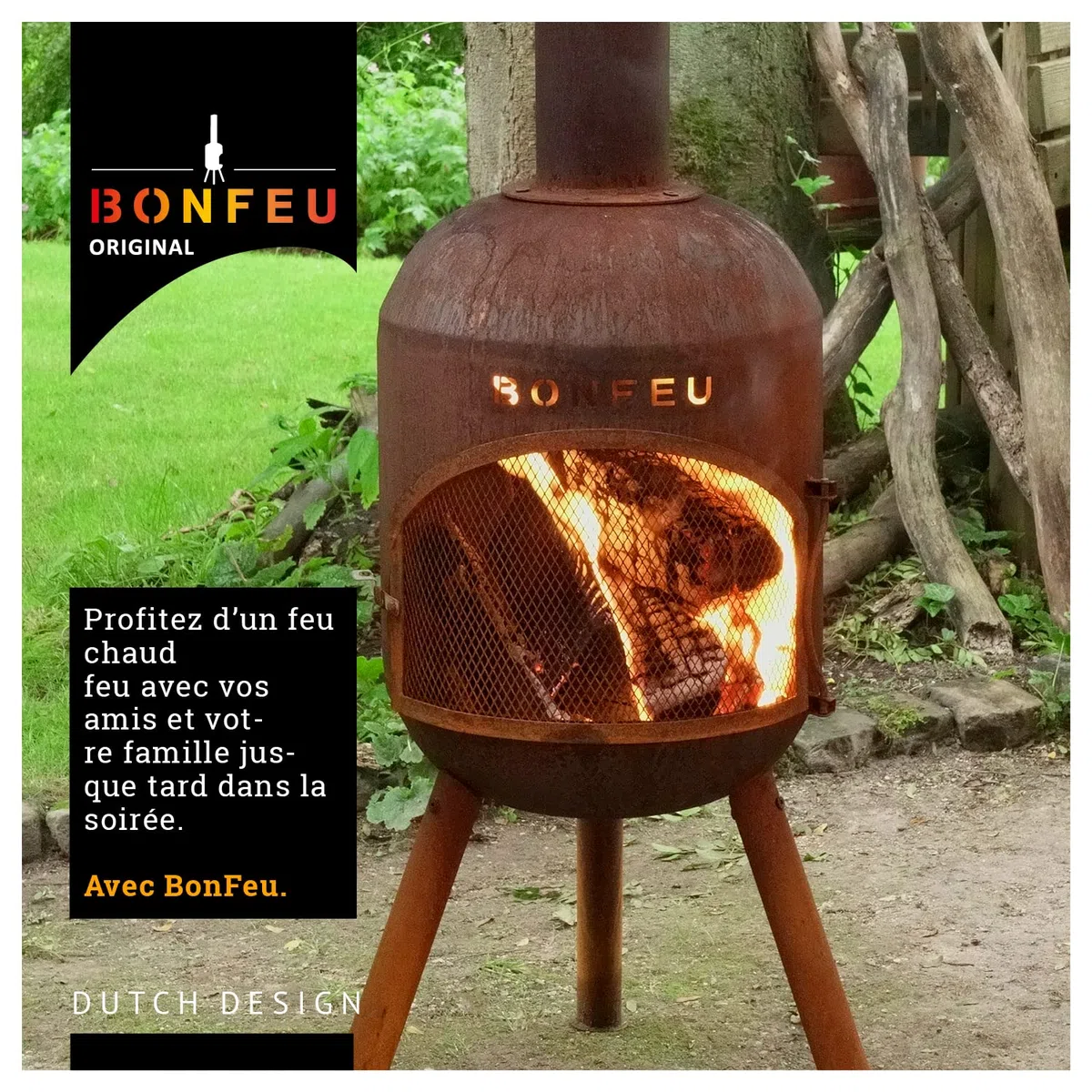 BonFeu BonBono Rouille - Brasero pour Jardin - Braser avec Barbecue Grill - Brazeros Exterieur - 45x45x165 cm