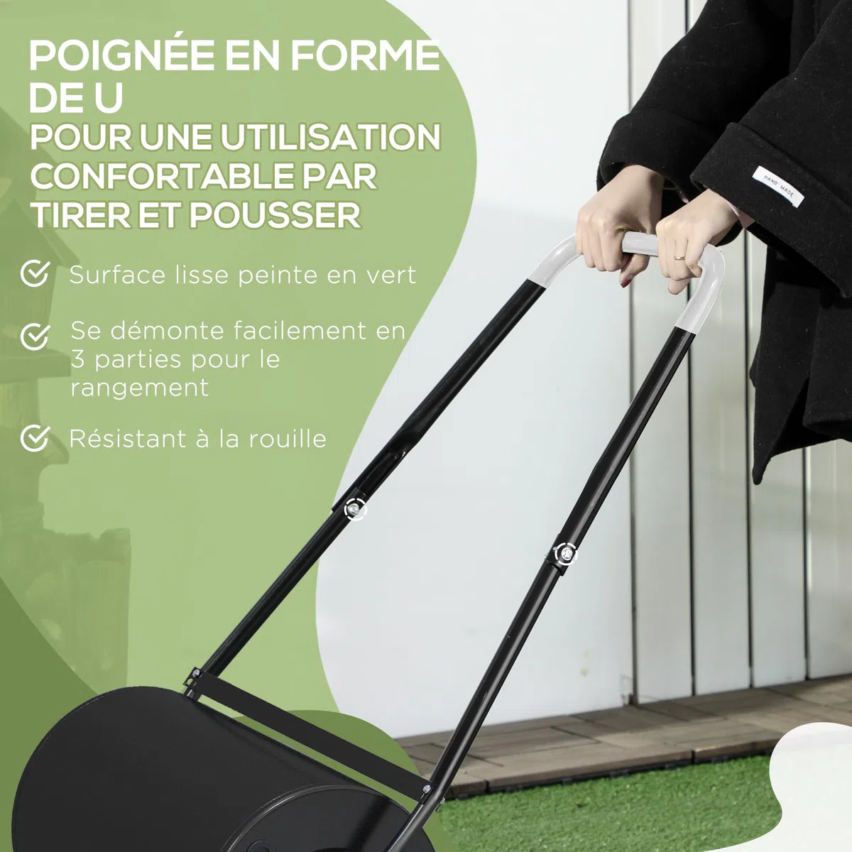 DURHAND Rouleau à Gazon, Rouleau de Jardin 50 cm, remplissable avec 38 L d'eau ou de Sable, poignée Ergonomique, Outil de Jardinage pour pelouse, Patio et Parc, Noir