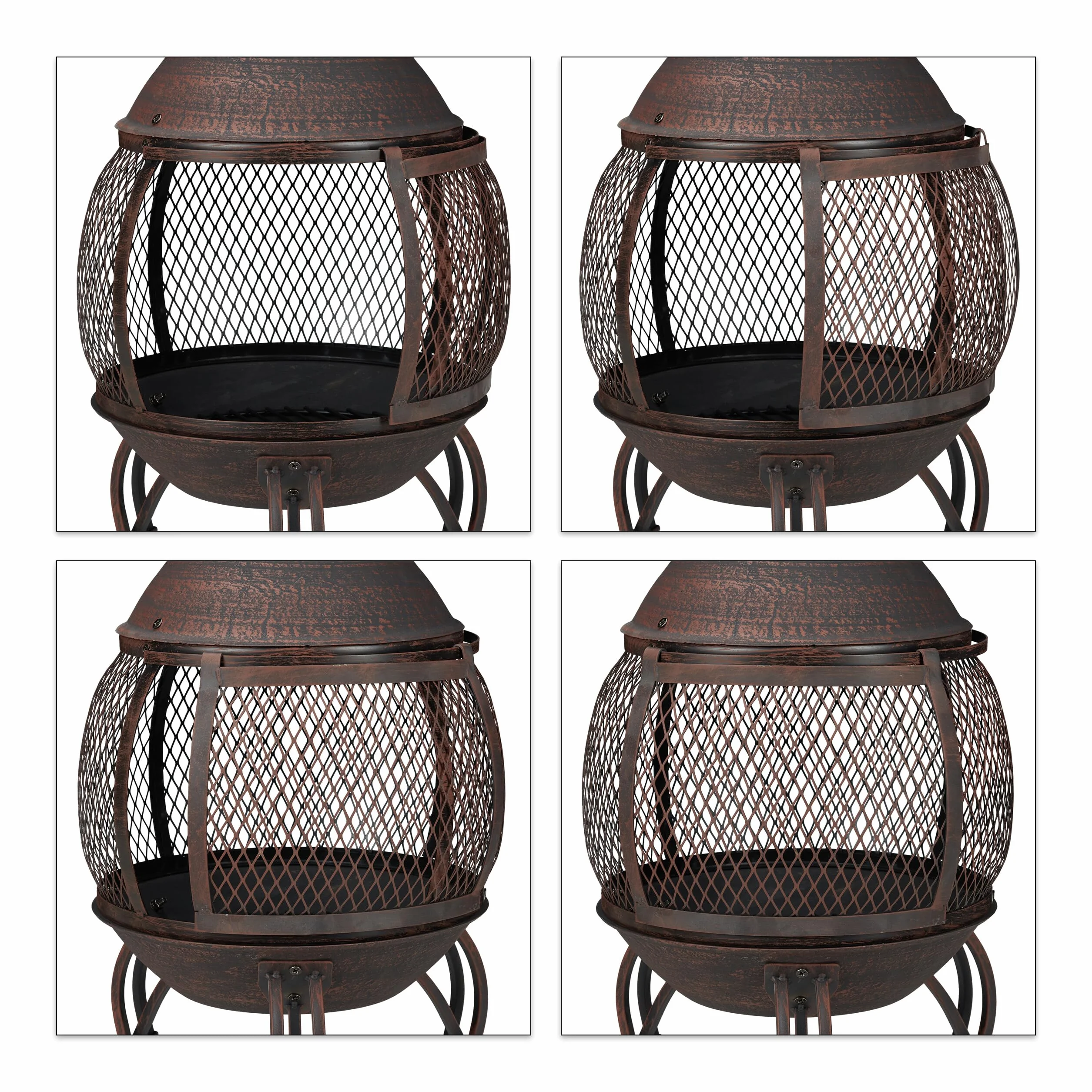 Relaxdays brasero Mexicain, tisonnier, Gril en Bois, Pare-étincelles, Jardin, terrasse, Antique, H 89 cm, Rouge-Bronze