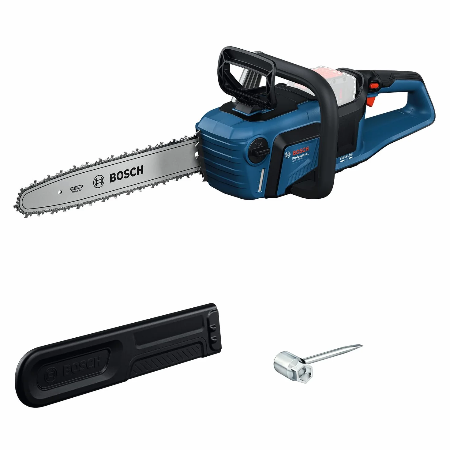 Bosch Professional 18V System tronçonneuse à chaîne GKE 18V-40 (guide-chaîne de 40 cm, moteur sans charbons à technologie BITURBO, avec clé intégrée en T, couvre-chaîne, sans batterie)
